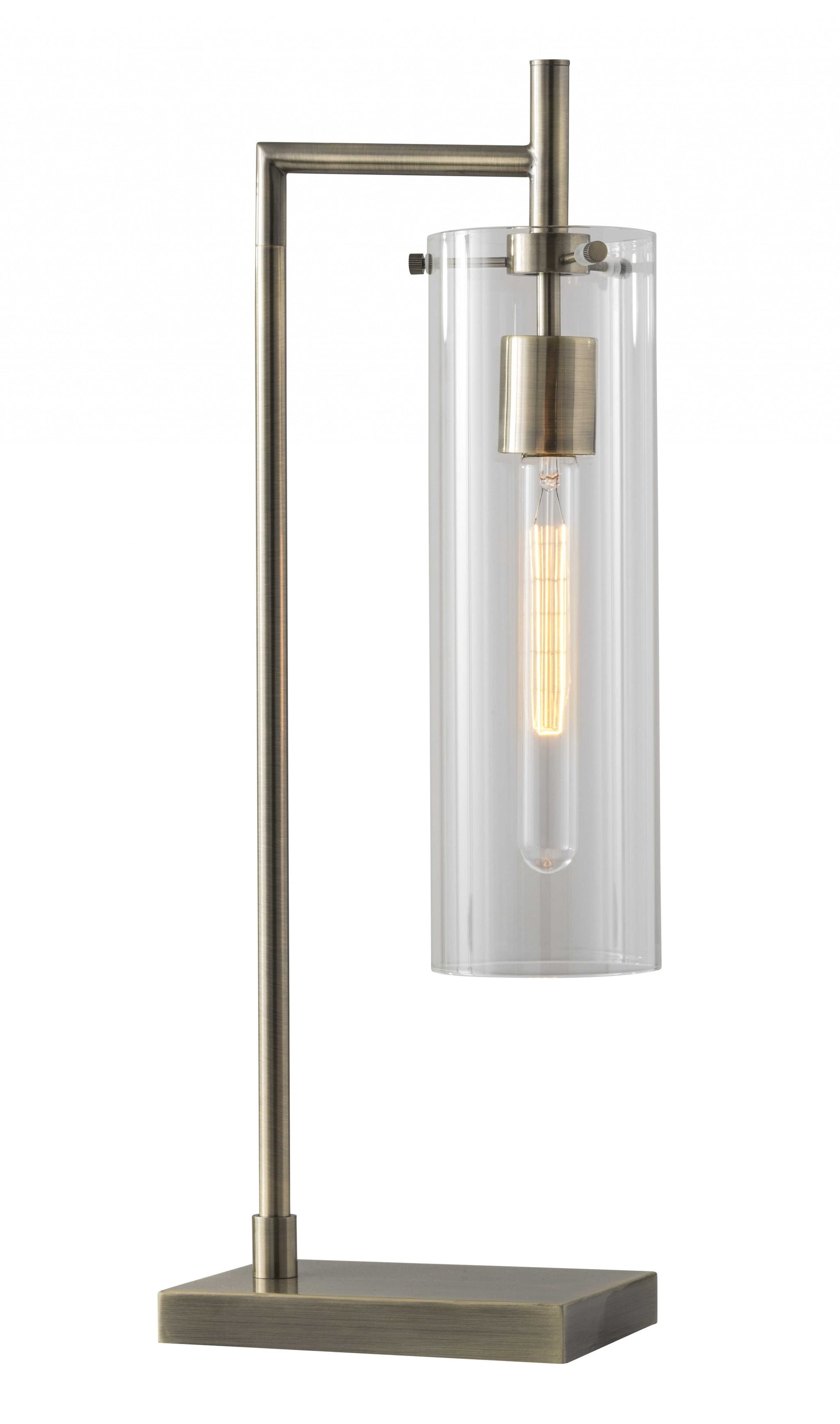 24" Brass Novelty With Clear Cylinder Shade-Table Lamps-DECOROLALA