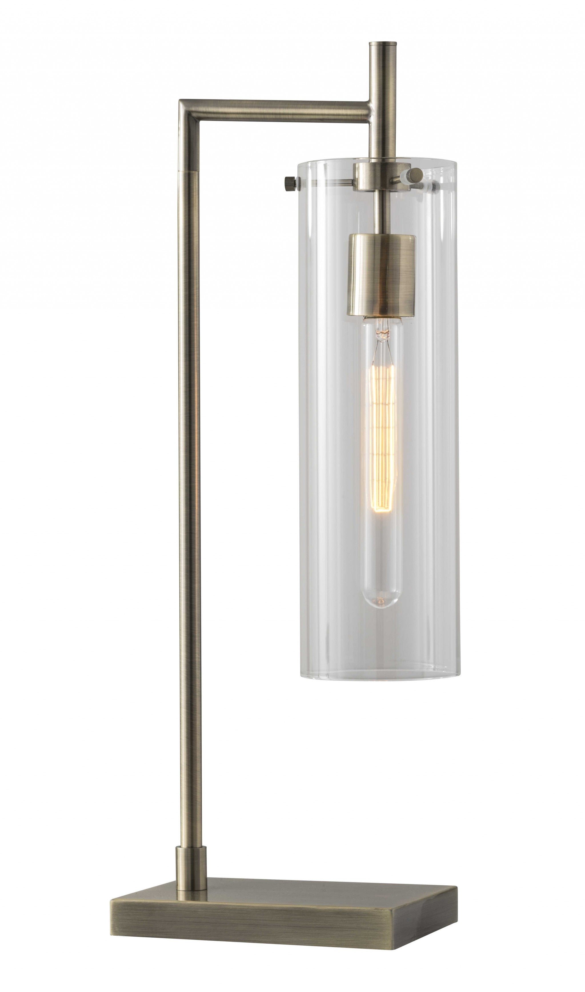 24" Brass Novelty With Clear Cylinder Shade-Table Lamps-DECOROLALA