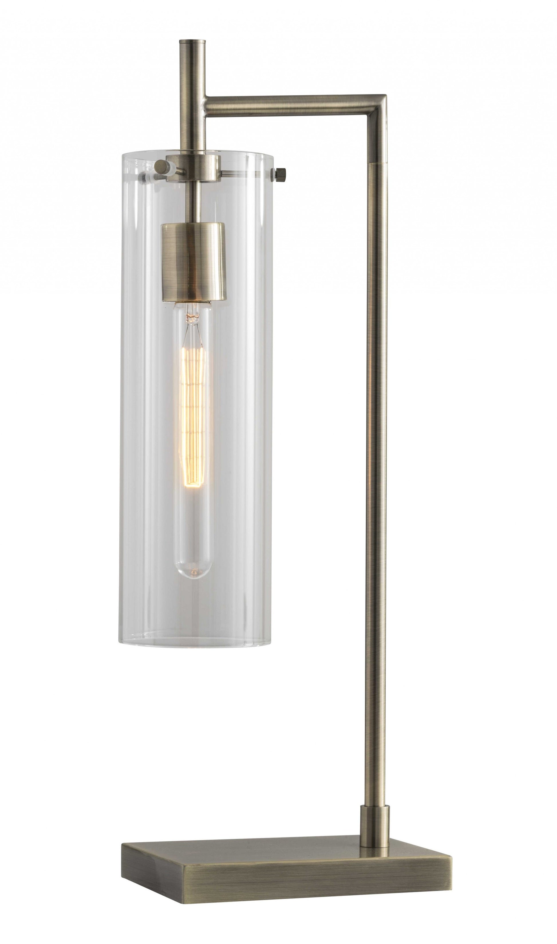 24" Brass Novelty With Clear Cylinder Shade-Table Lamps-DECOROLALA