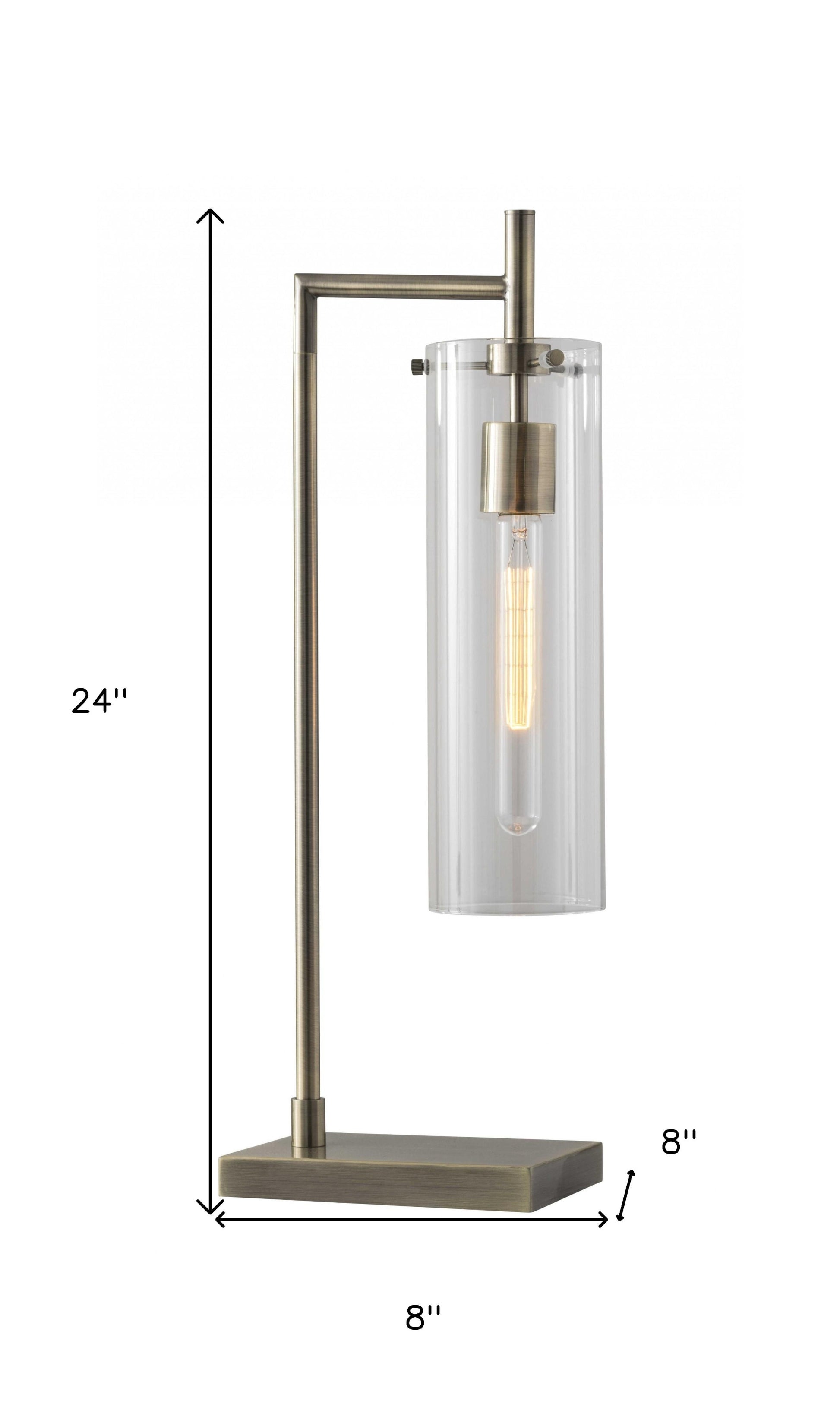 24" Brass Novelty With Clear Cylinder Shade-Table Lamps-DECOROLALA