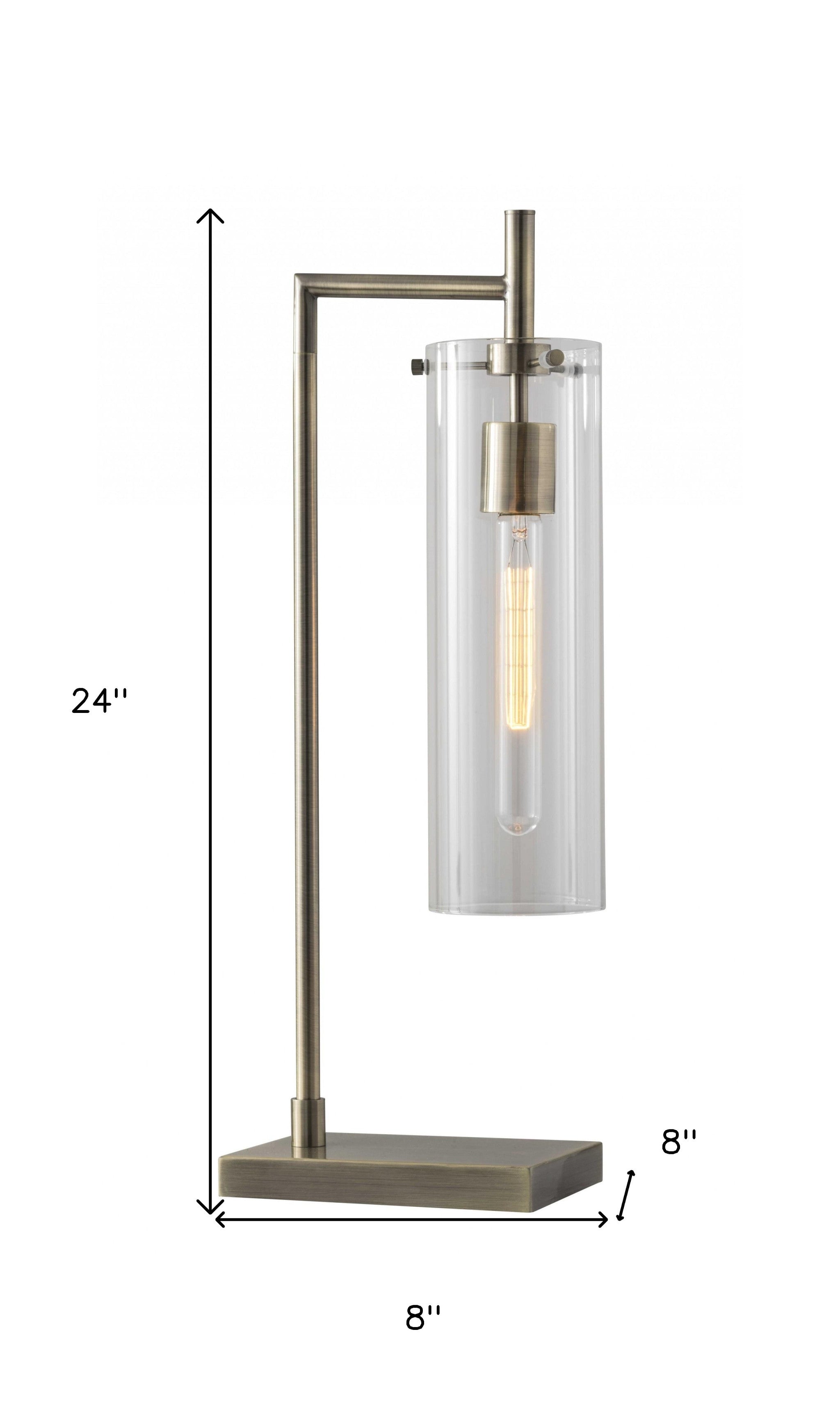 24" Brass Novelty With Clear Cylinder Shade-Table Lamps-DECOROLALA