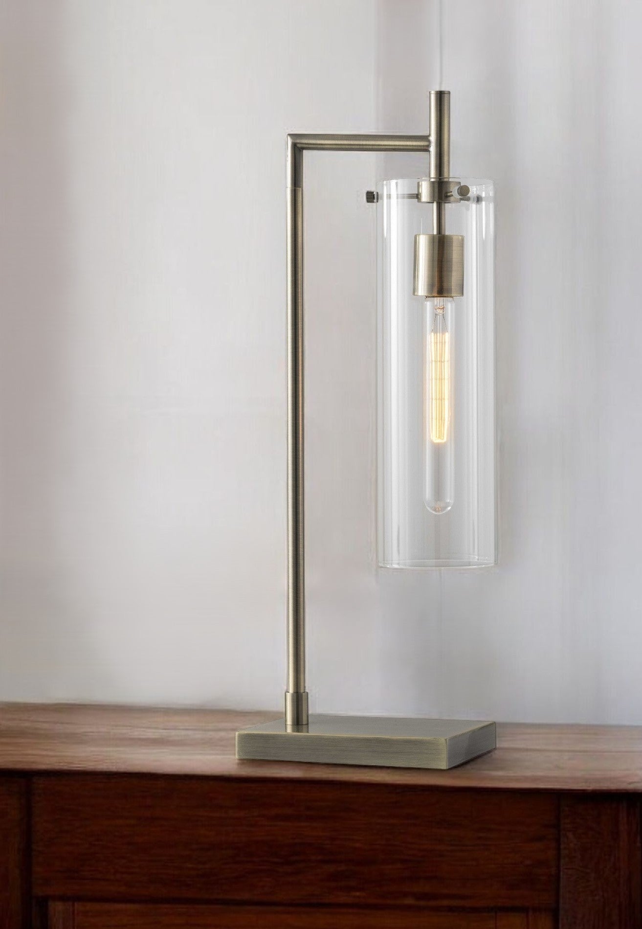 24" Brass Novelty With Clear Cylinder Shade-Table Lamps-DECOROLALA