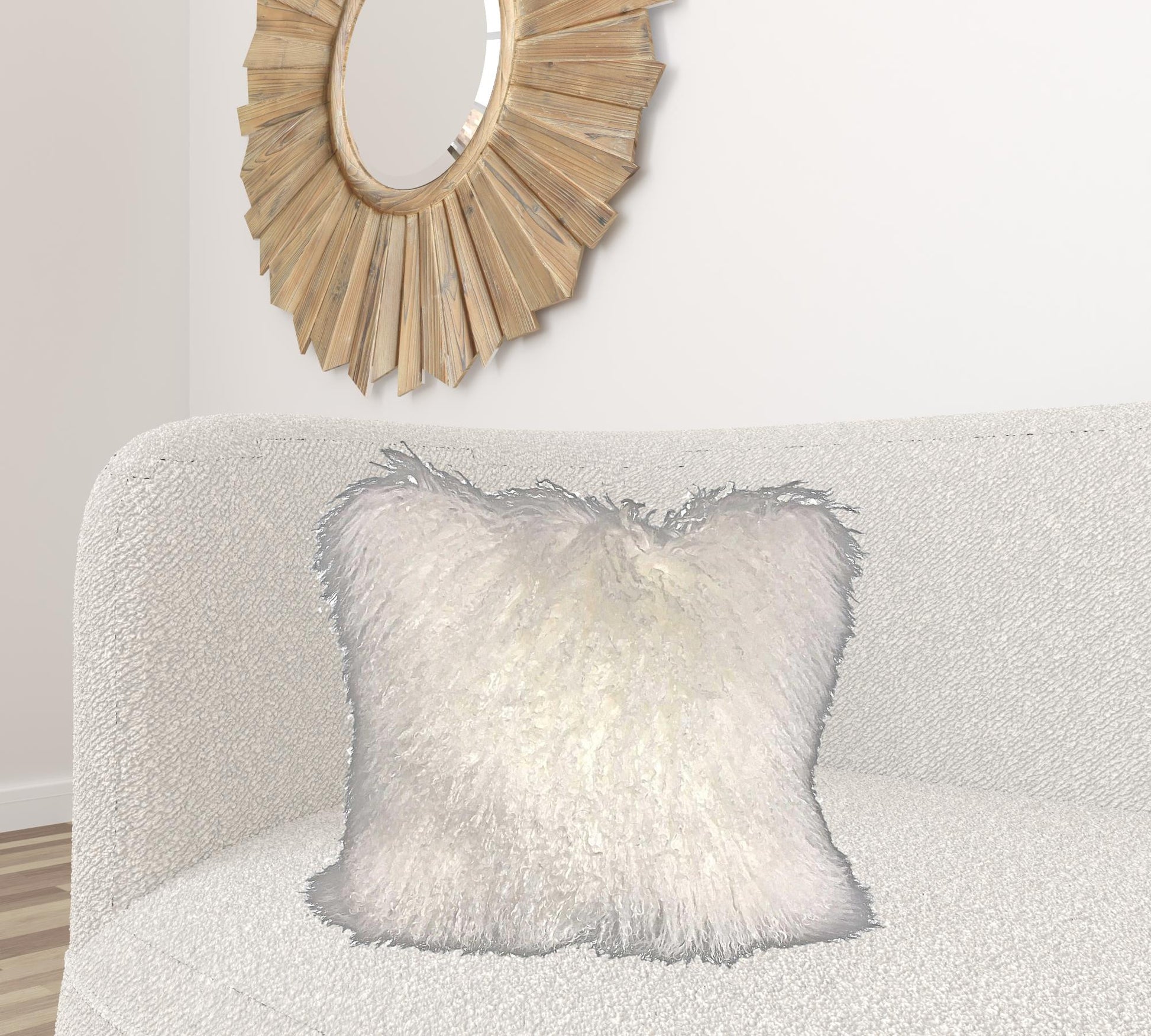 24" Bright White Genuine Tibetan Lamb Fur Pillow With Microsuede Backing-Accent Throw Pillows-DECOROLALA