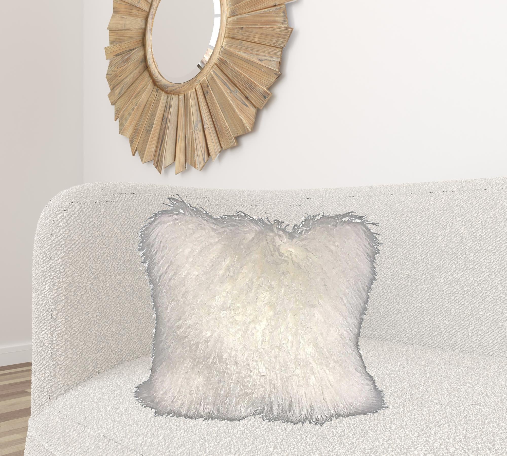 24" Bright White Genuine Tibetan Lamb Fur Pillow With Microsuede Backing-Accent Throw Pillows-DECOROLALA