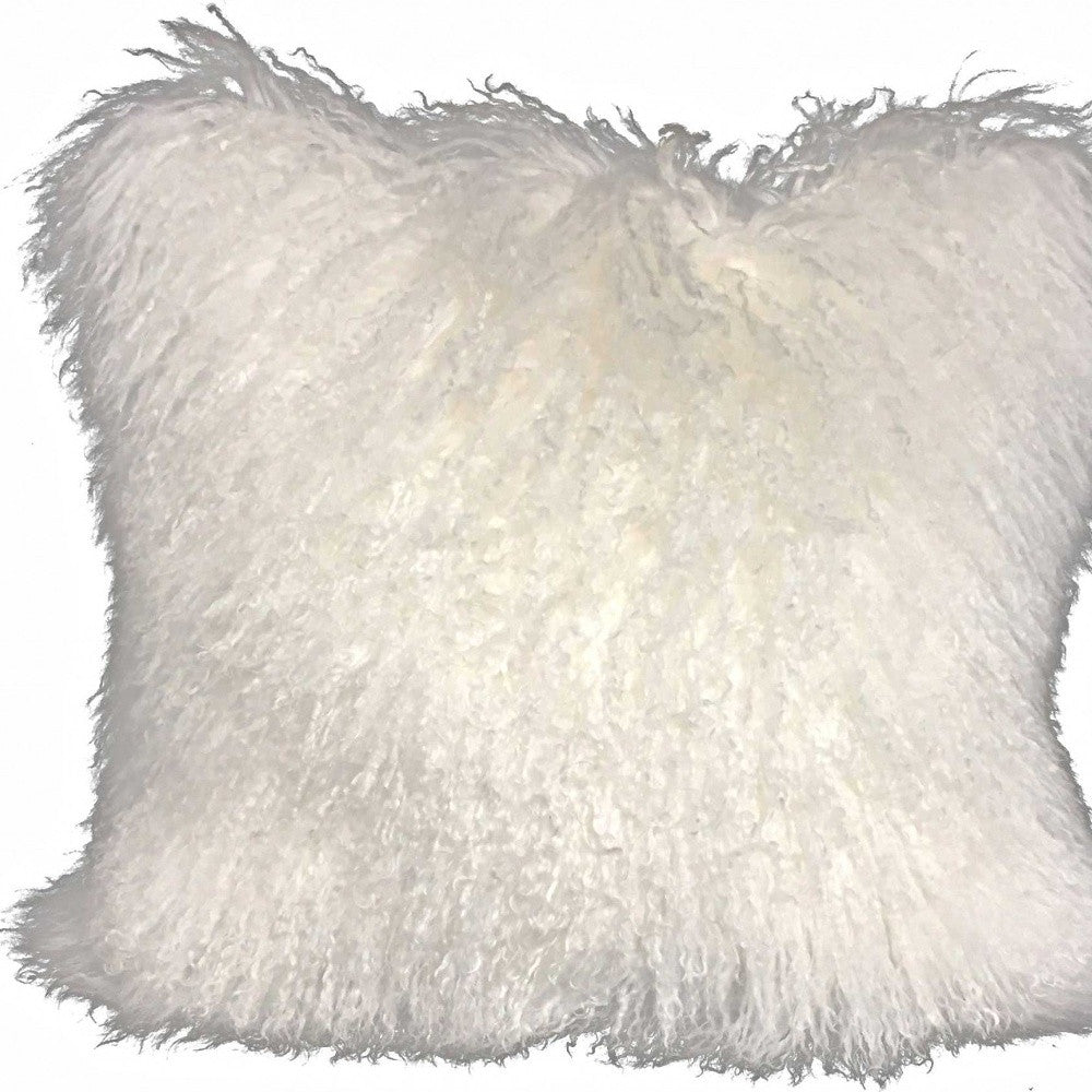 24" Bright White Genuine Tibetan Lamb Fur Pillow With Microsuede Backing-Accent Throw Pillows-DECOROLALA