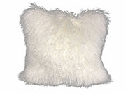 24" Bright White Genuine Tibetan Lamb Fur Pillow With Microsuede Backing-Accent Throw Pillows-DECOROLALA