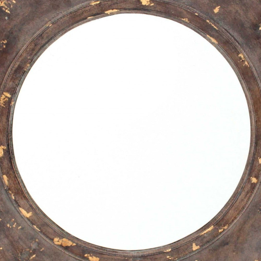 24" Bronze Hexagon Distressed Wood Framed Accent Mirror-Mirrors-DECOROLALA