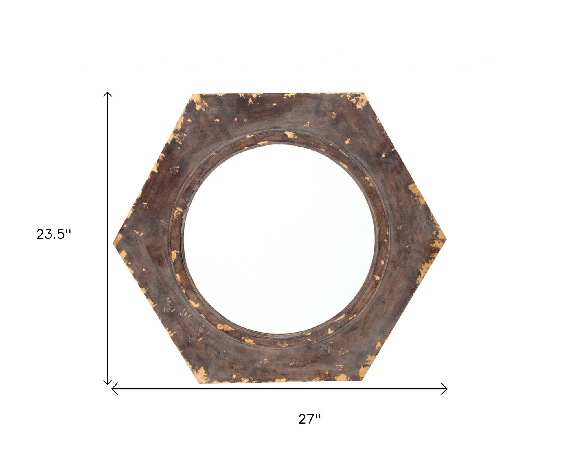 24" Bronze Hexagon Distressed Wood Framed Accent Mirror-Mirrors-DECOROLALA
