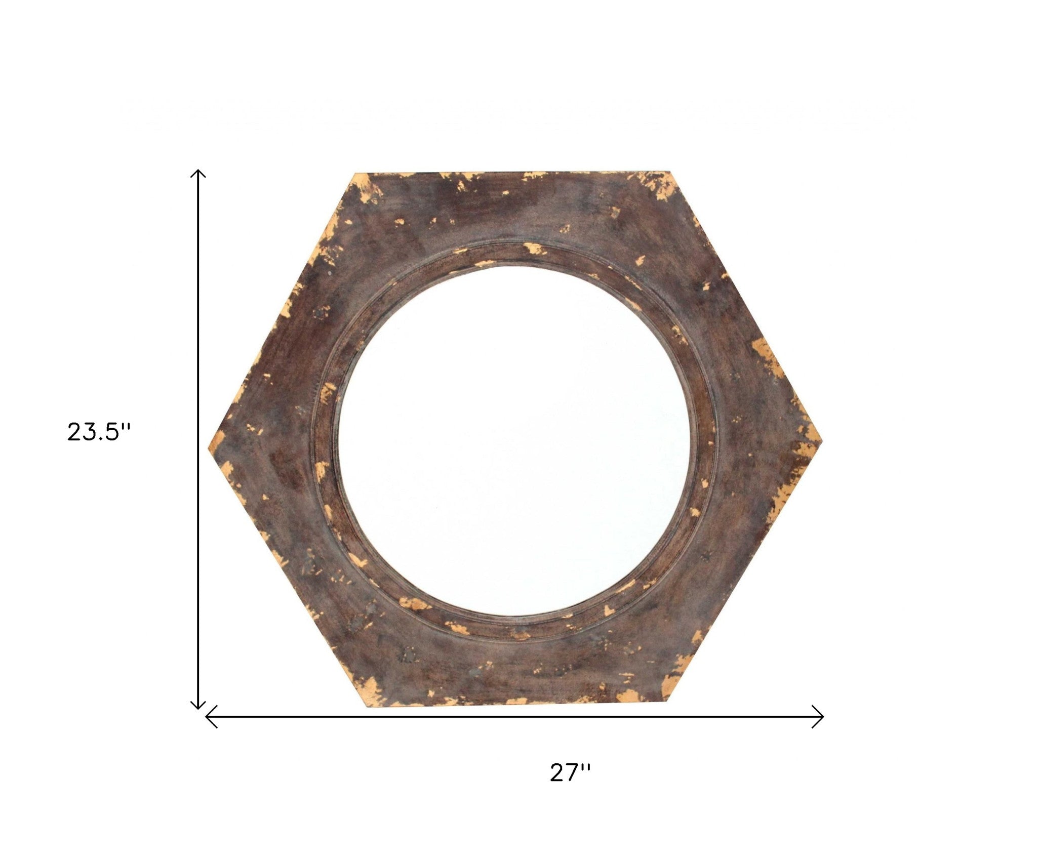 24" Bronze Hexagon Distressed Wood Framed Accent Mirror-Mirrors-DECOROLALA