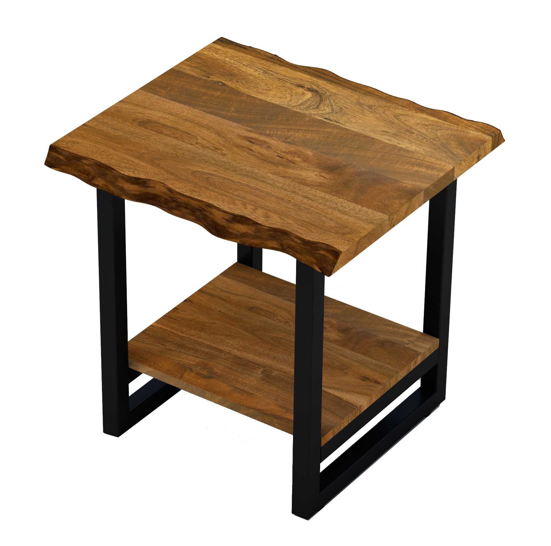 24" Brown And Black Solid Wood And Iron Square Frame End Table With Shelf-End-Side Tables-DECOROLALA