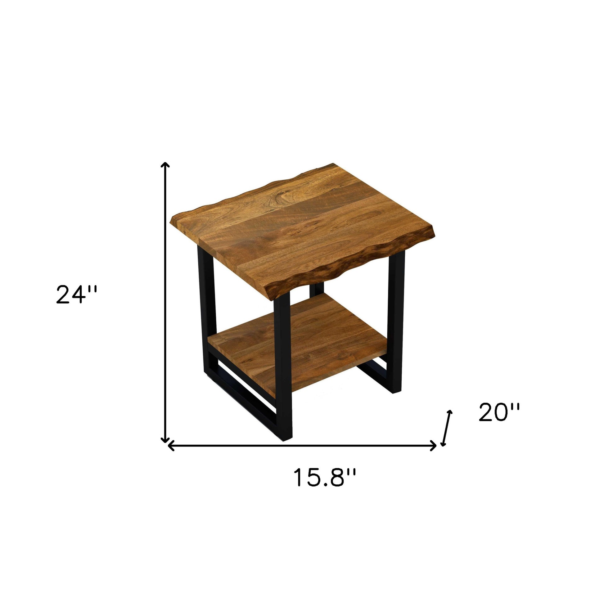 24" Brown And Black Solid Wood And Iron Square Frame End Table With Shelf-End-Side Tables-DECOROLALA