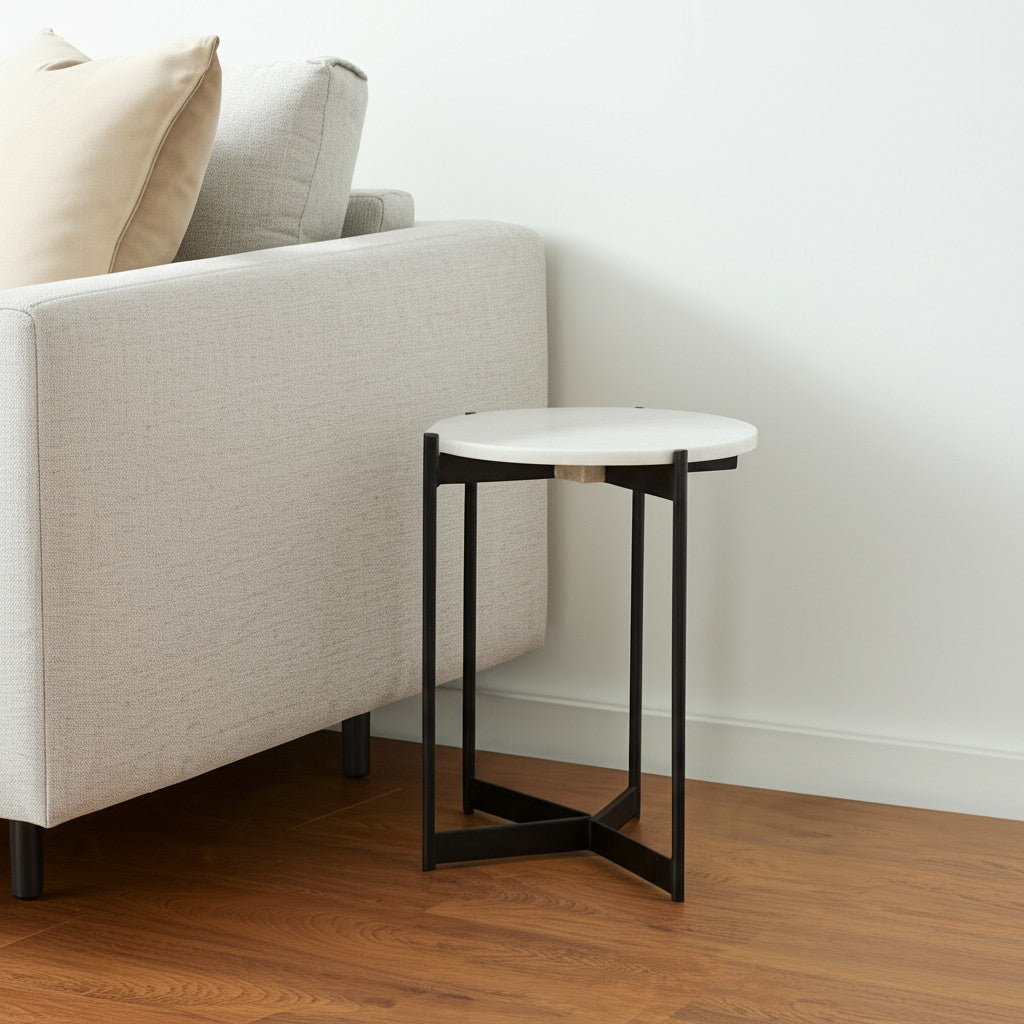 24" Brown And White Glass Round End Table-End-Side Tables-DECOROLALA