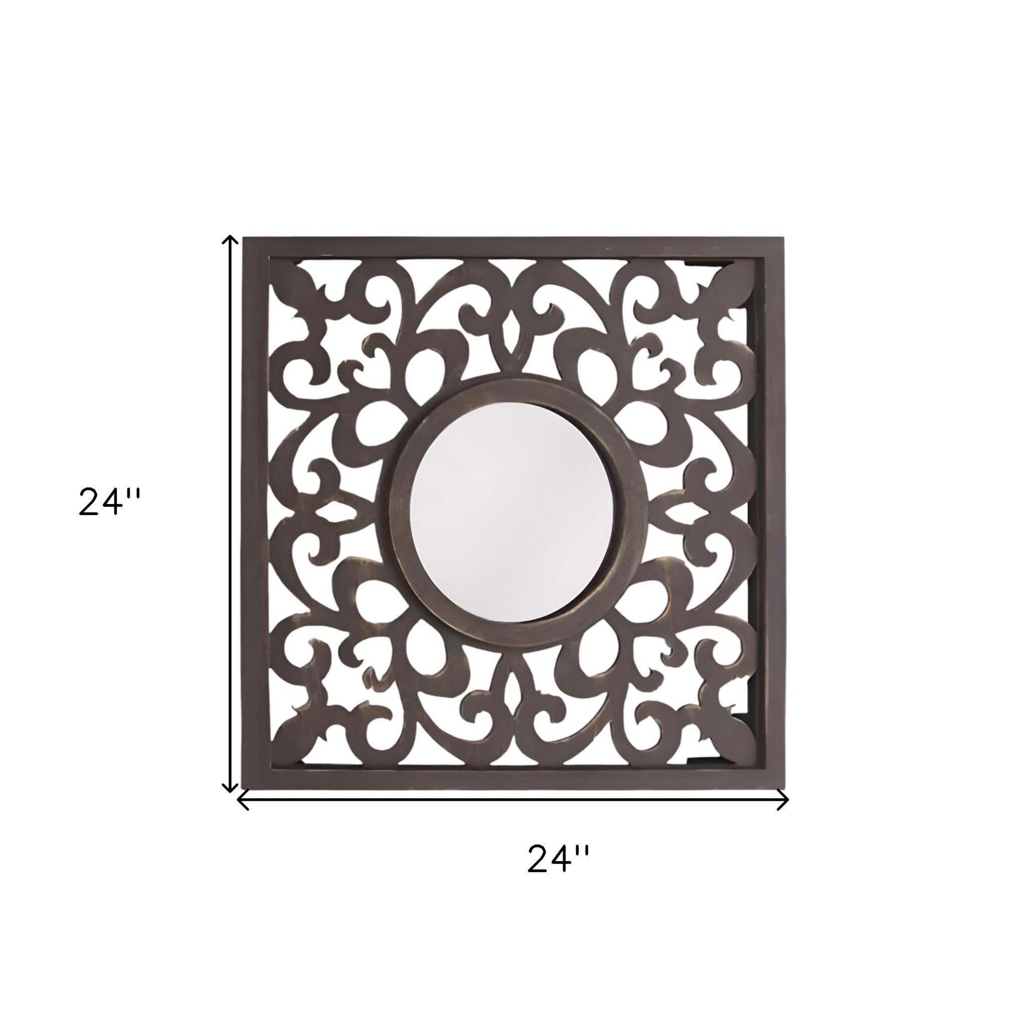 24" Brown Circle In Square Vintage Style Framed Accent Mirror-Mirrors-DECOROLALA