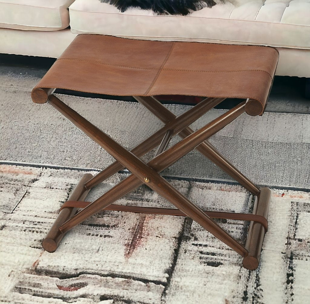 24" Brown Faux Leather Ottoman-Ottomans-DECOROLALA