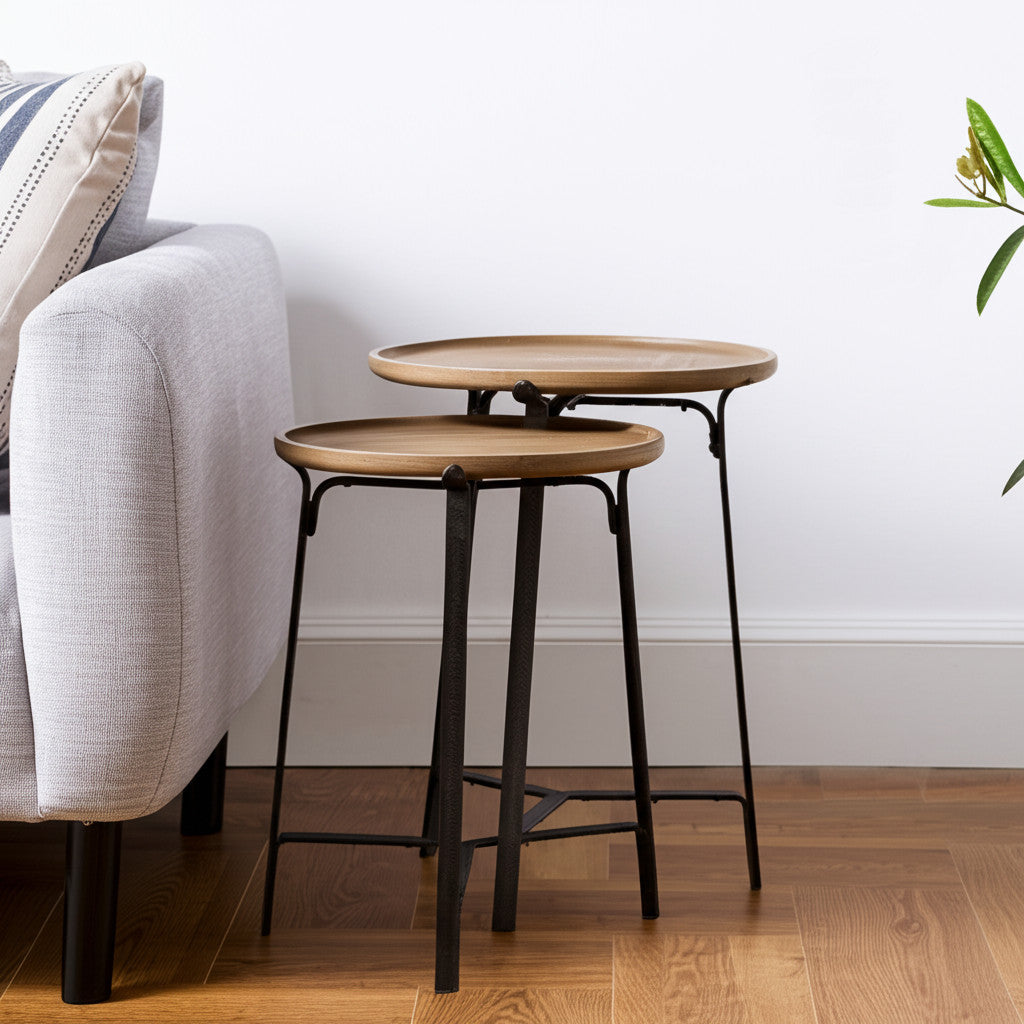 24" Brown Solid Wood Round End Table-End-Side Tables-DECOROLALA