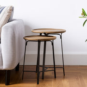 24" Brown Solid Wood Round End Table-End-Side Tables-DECOROLALA