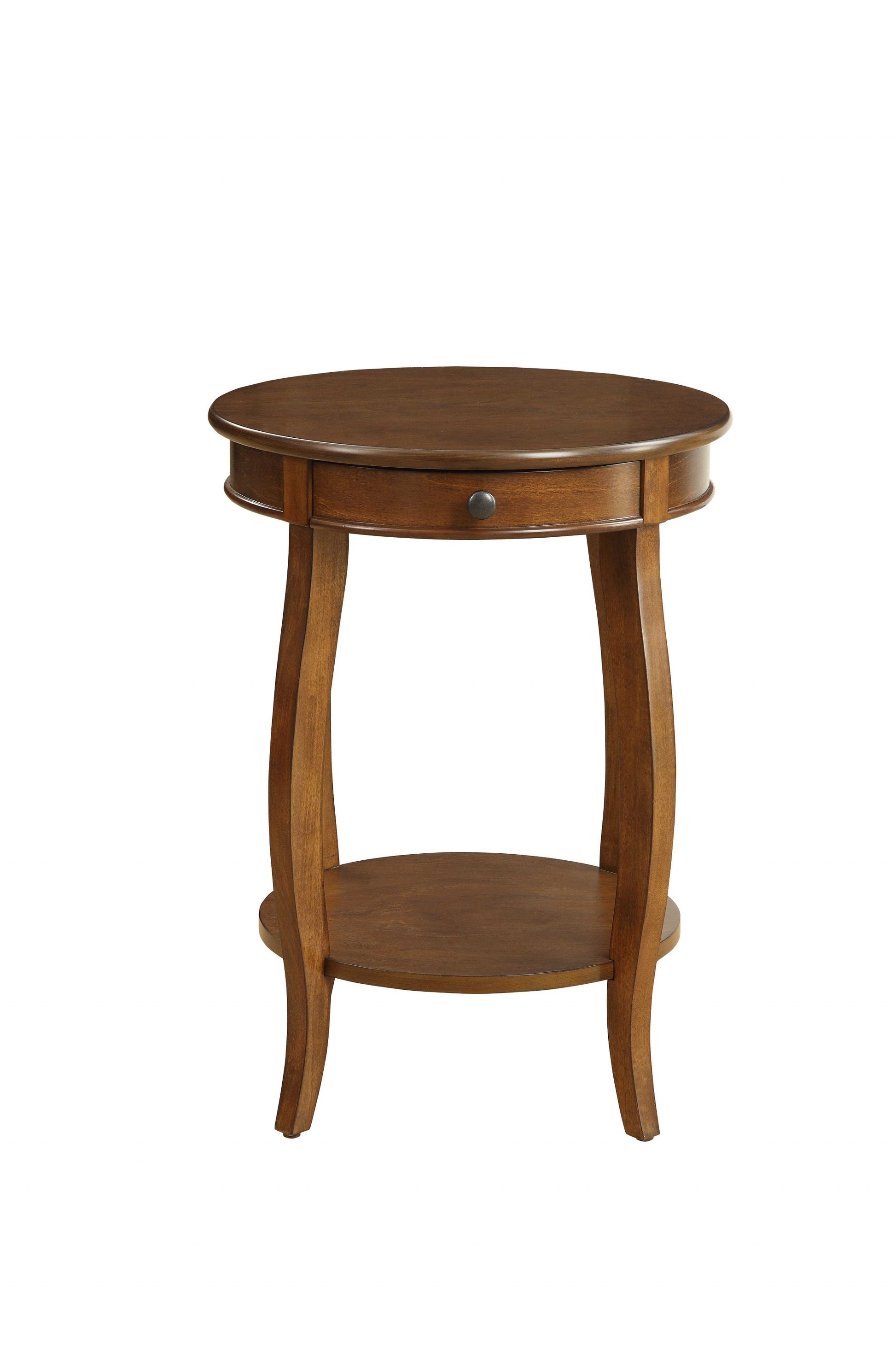 24" Brown Solid Wood Round End Table With Shelf-End-Side Tables-DECOROLALA