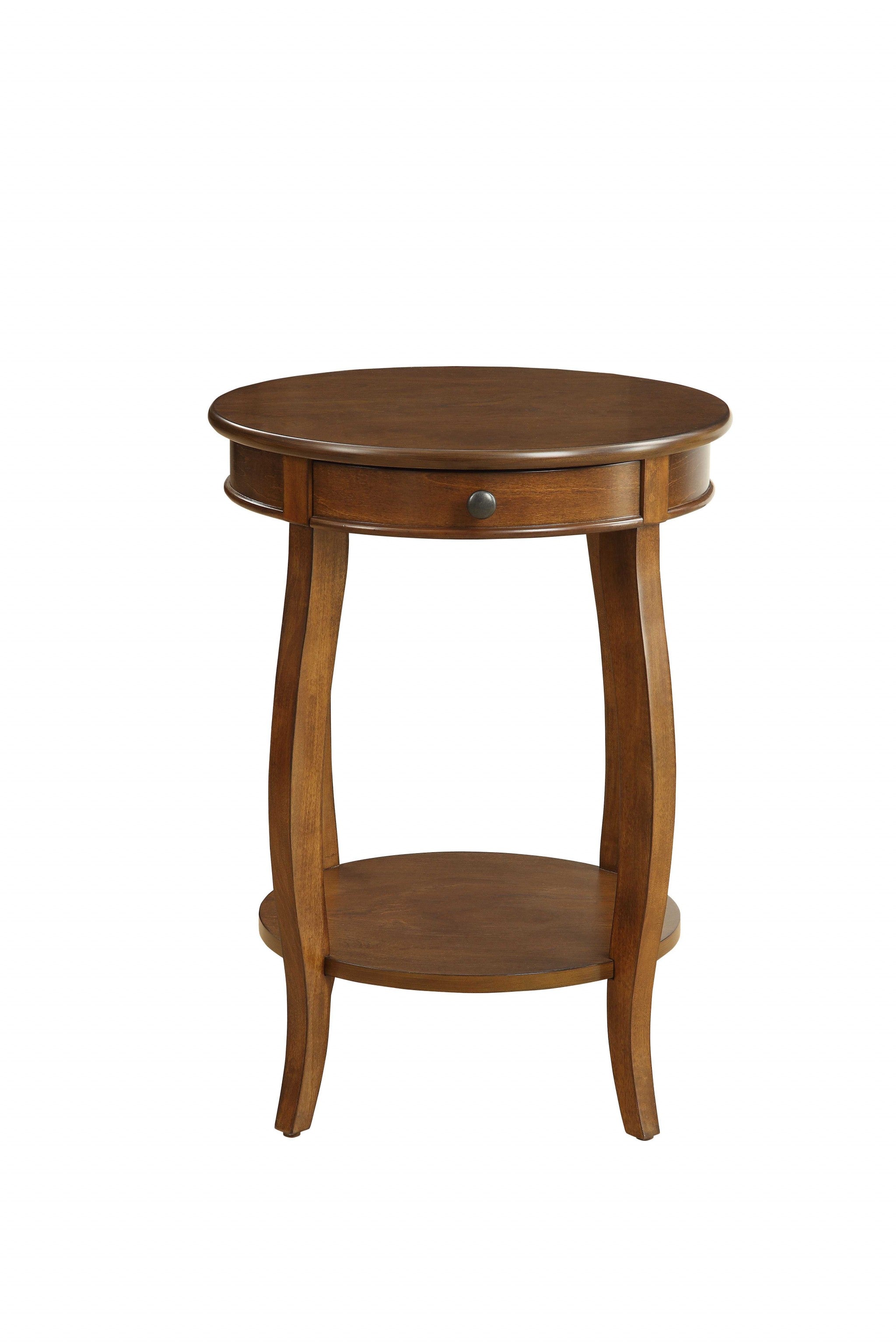 24" Brown Solid Wood Round End Table With Shelf-End-Side Tables-DECOROLALA