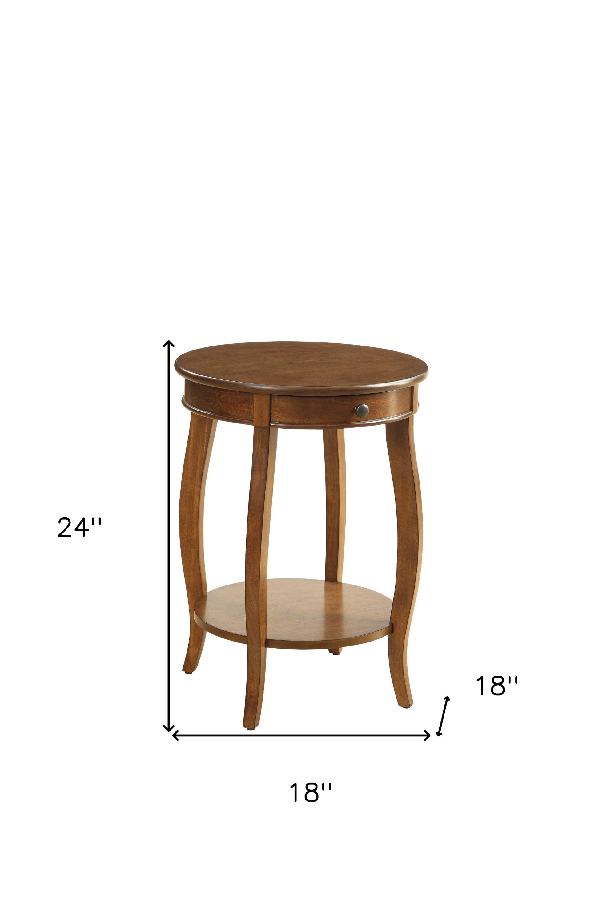 24" Brown Solid Wood Round End Table With Shelf-End-Side Tables-DECOROLALA
