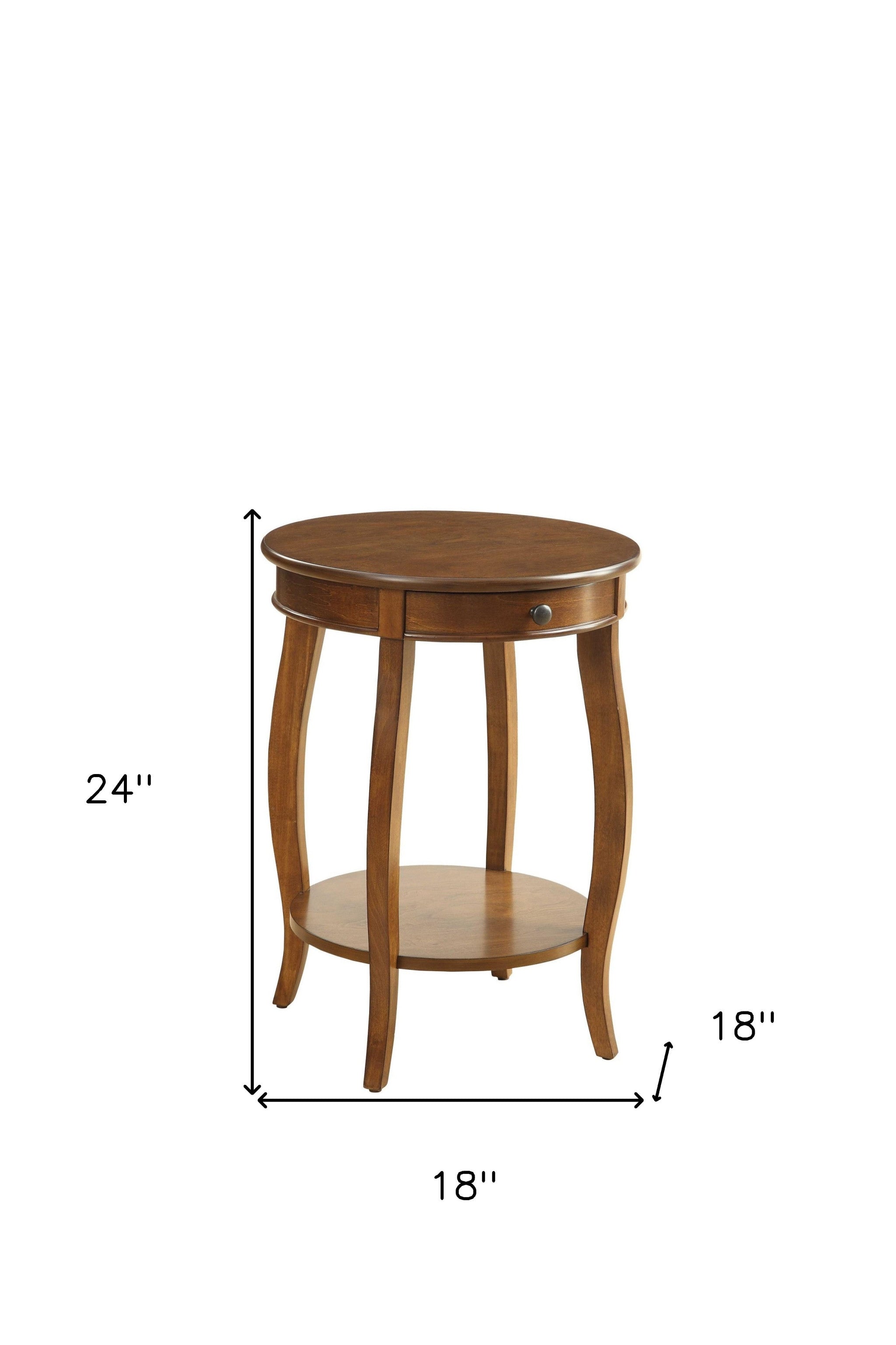 24" Brown Solid Wood Round End Table With Shelf-End-Side Tables-DECOROLALA