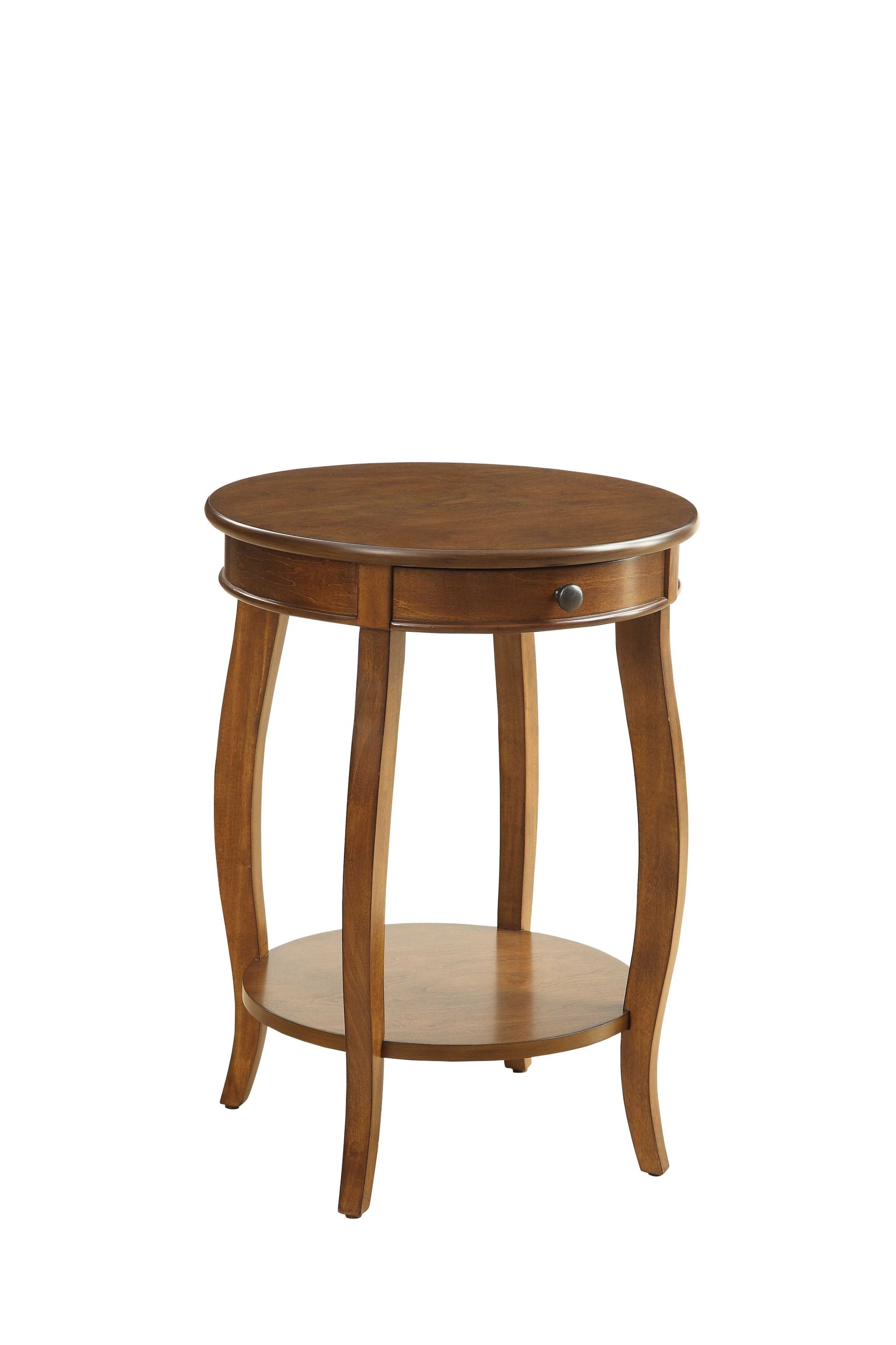 24" Brown Solid Wood Round End Table With Shelf-End-Side Tables-DECOROLALA