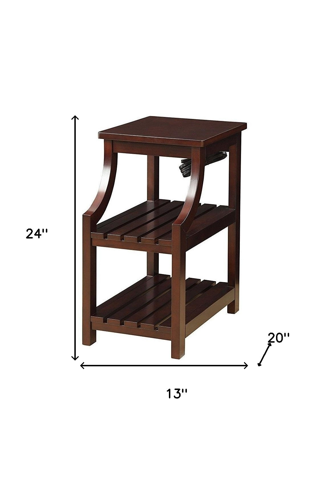 24" Brown Wood End Table With Two Shelves And USB Port-End-Side Tables-DECOROLALA