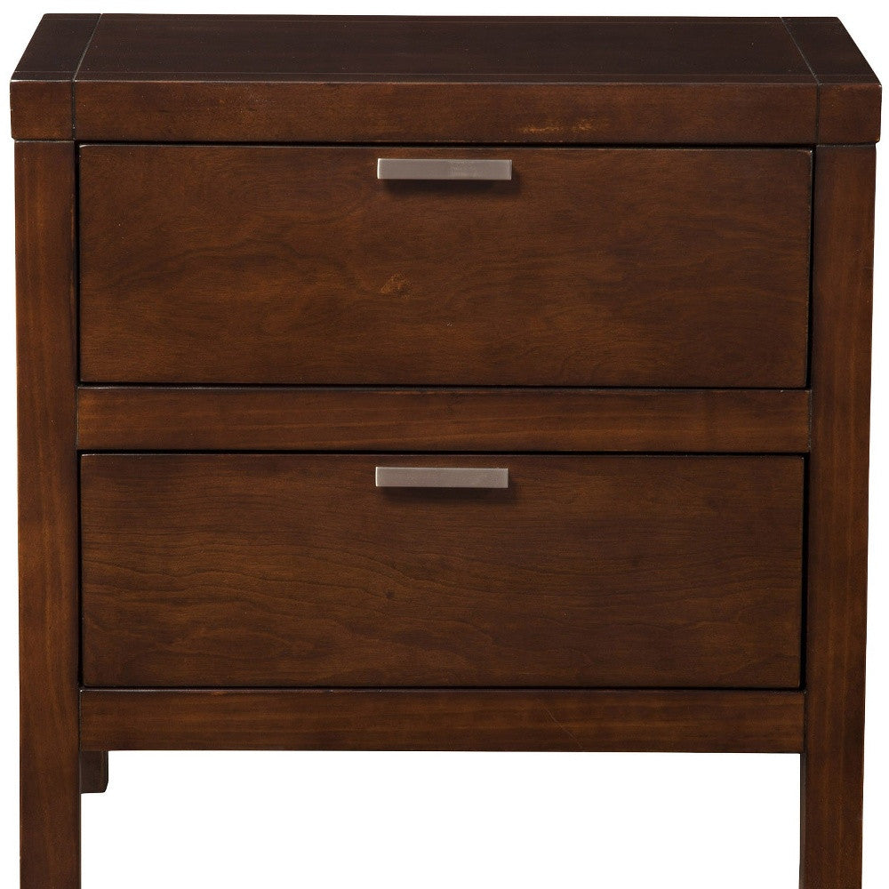 24" Brown Wood Two Drawer Nightstand-Nightstands & Bedside Tables-DECOROLALA