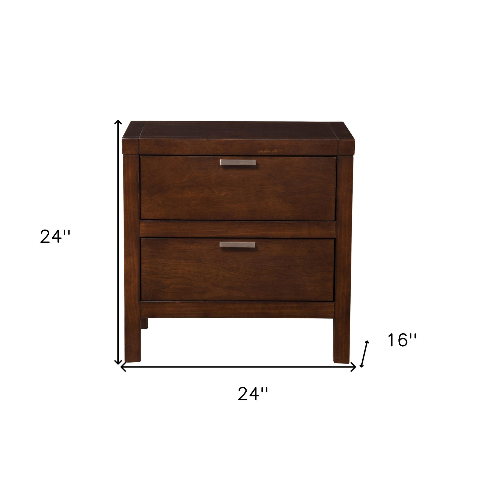 24" Brown Wood Two Drawer Nightstand-Nightstands & Bedside Tables-DECOROLALA