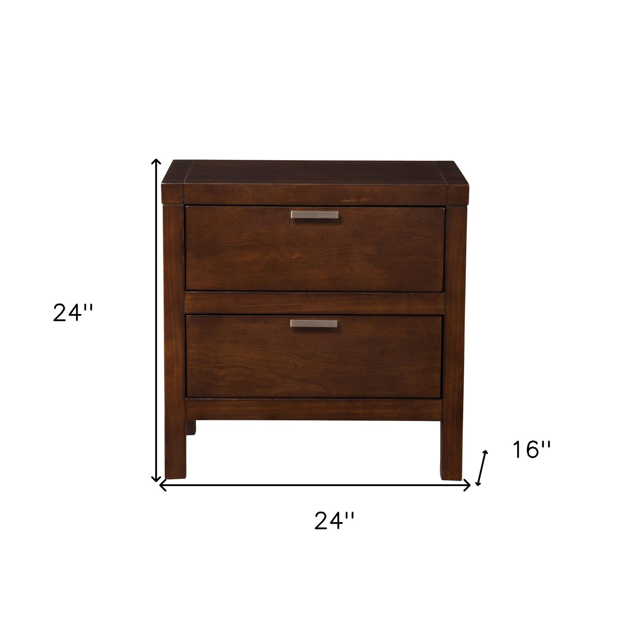 24" Brown Wood Two Drawer Nightstand-Nightstands & Bedside Tables-DECOROLALA