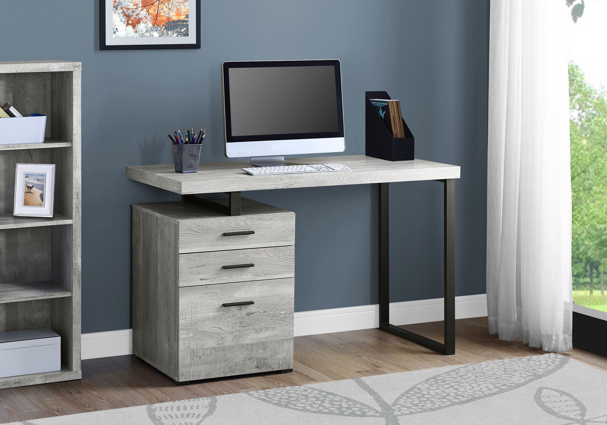 24" Brown and Black Computer Desk With Three Drawers-Desks-DECOROLALA