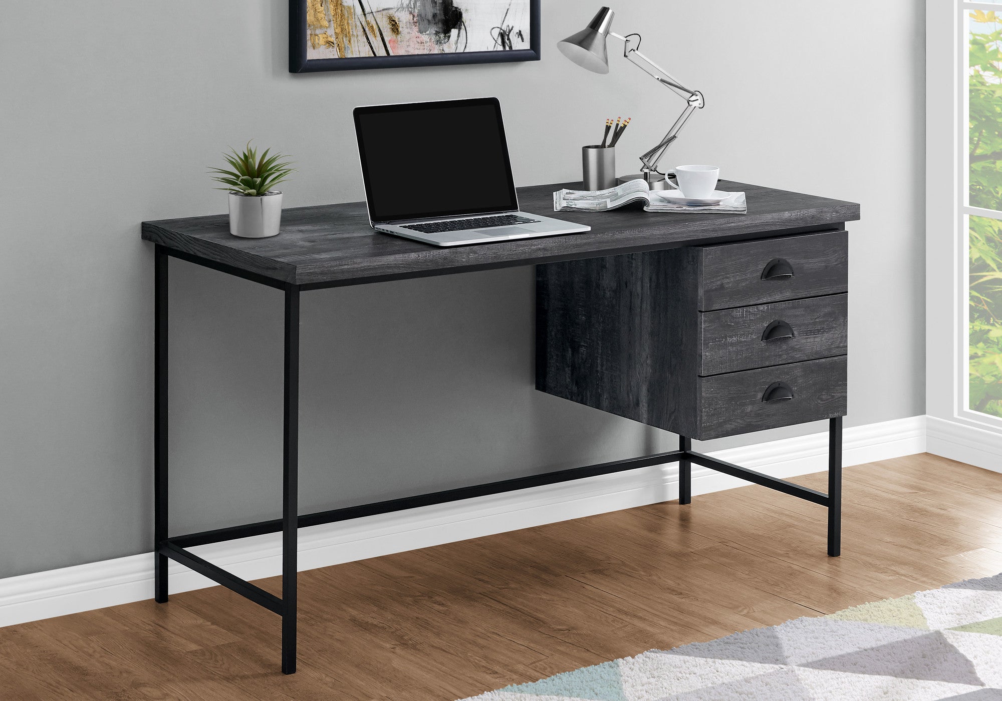 24" Brown and Black Computer Desk With Three Drawers-Desks-DECOROLALA