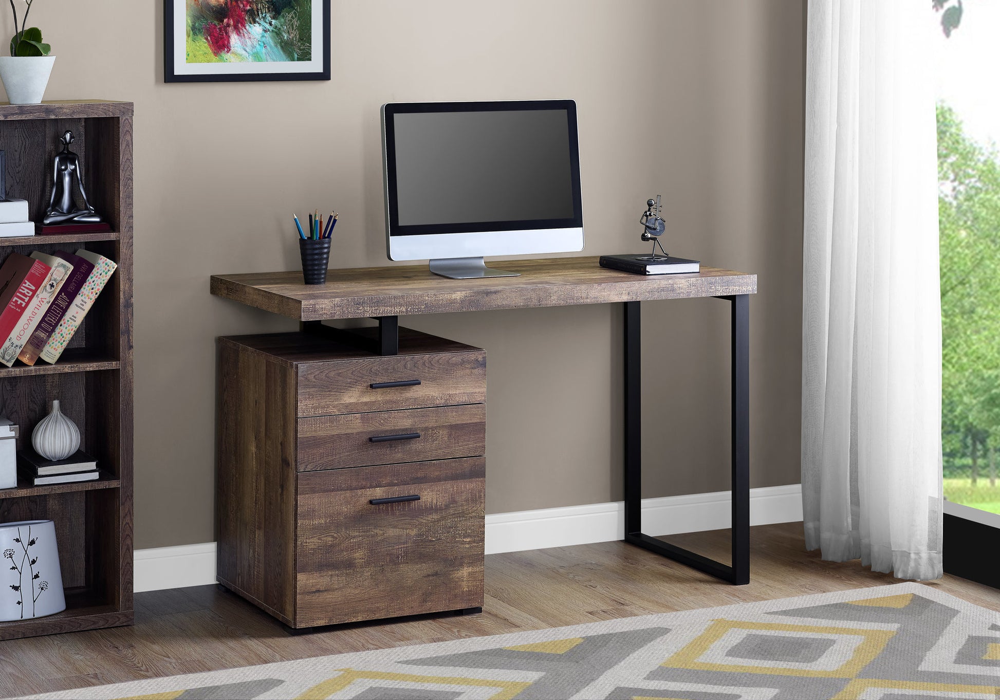 24" Brown and Black Computer Desk With Three Drawers-Desks-DECOROLALA