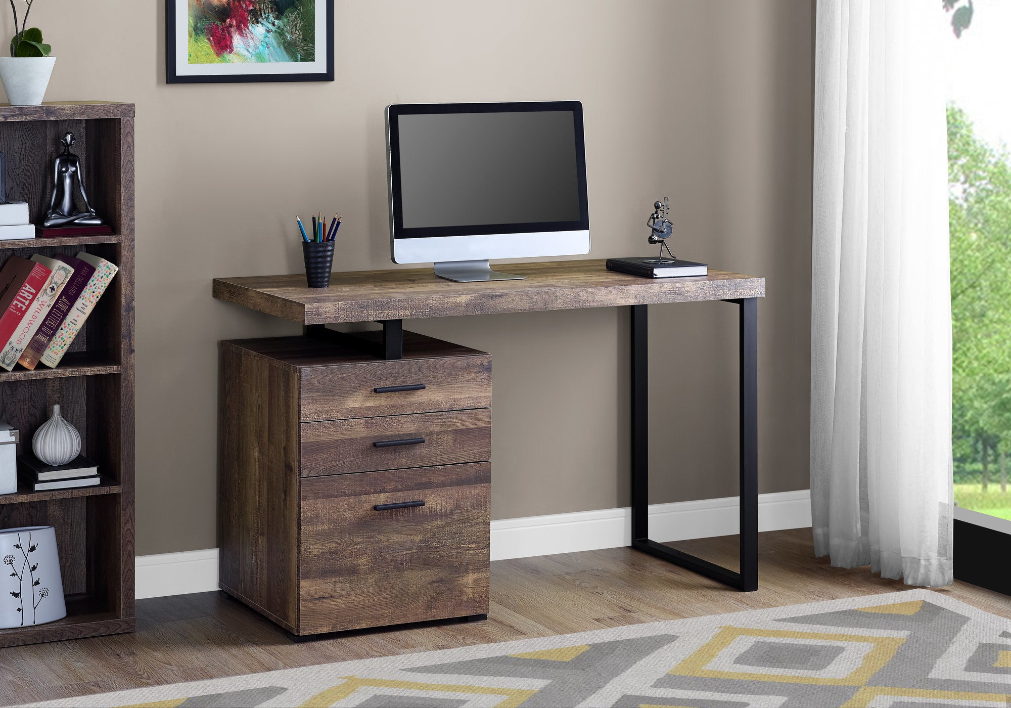 24" Brown and Black Computer Desk With Three Drawers-Desks-DECOROLALA