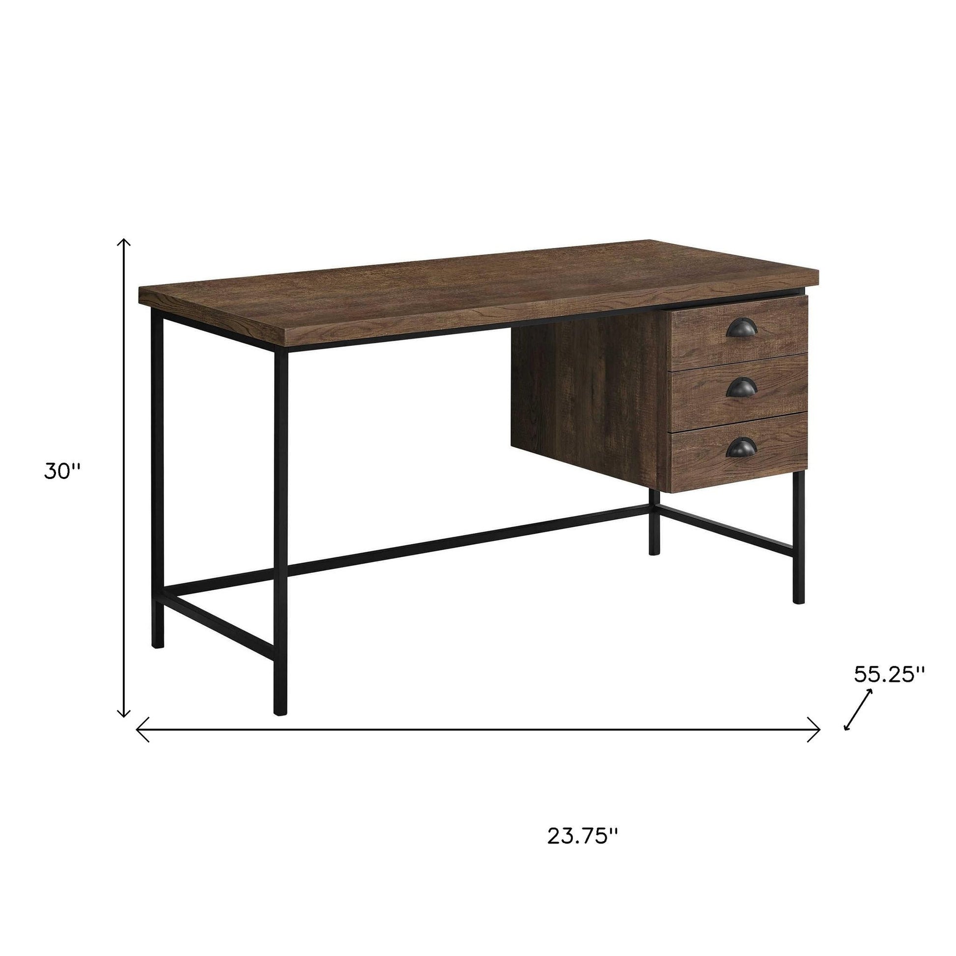 24" Brown and Black Computer Desk With Three Drawers-Desks-DECOROLALA