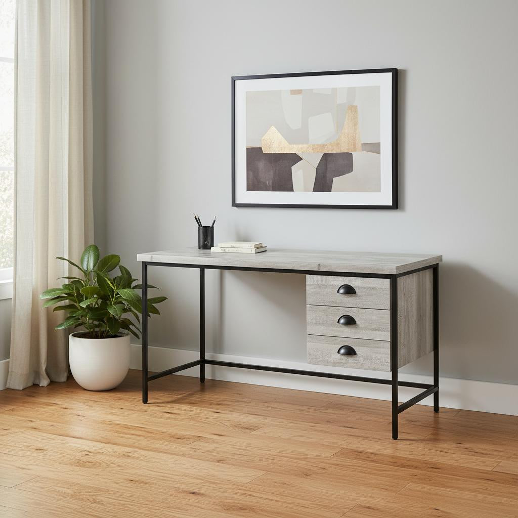 24" Brown and Black Computer Desk With Three Drawers-Desks-DECOROLALA