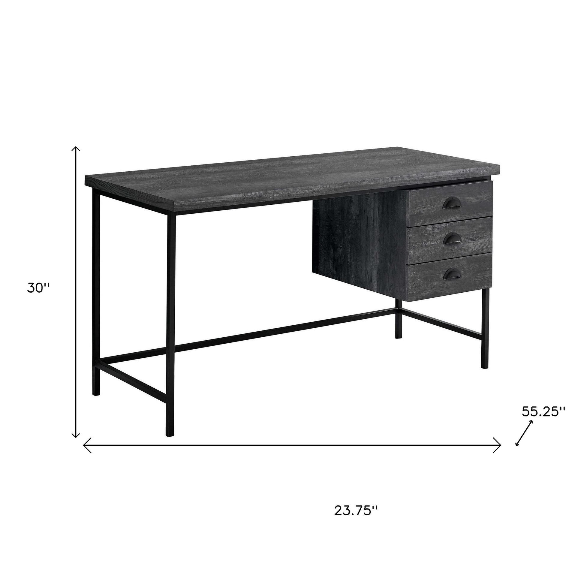24" Brown and Black Computer Desk With Three Drawers-Desks-DECOROLALA
