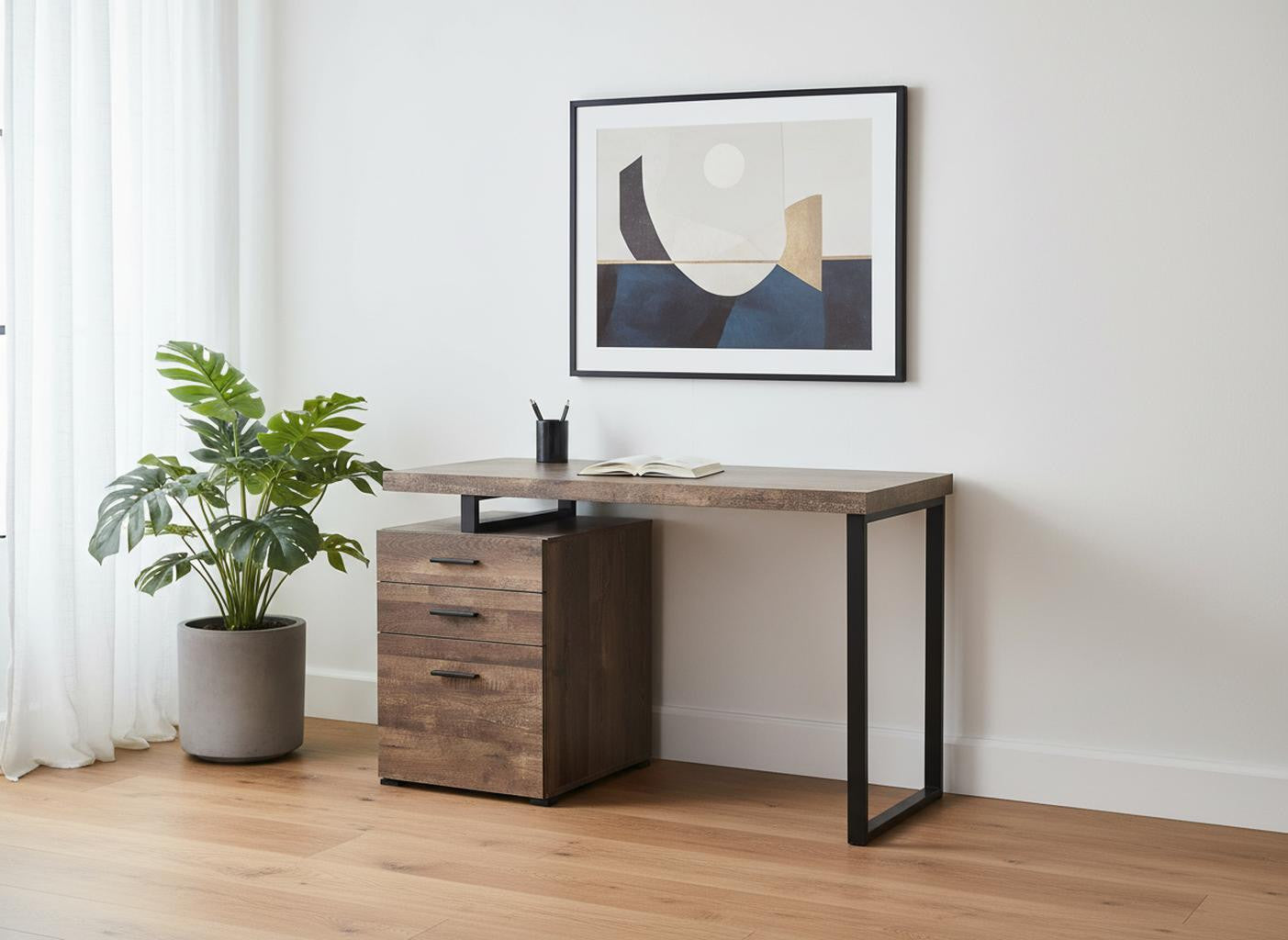 24" Brown and Black Computer Desk With Three Drawers-Desks-DECOROLALA