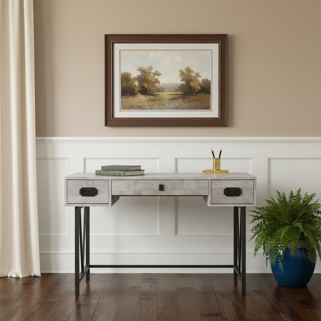 24" Brown and Black Computer Desk With Two Drawers-Desks-DECOROLALA