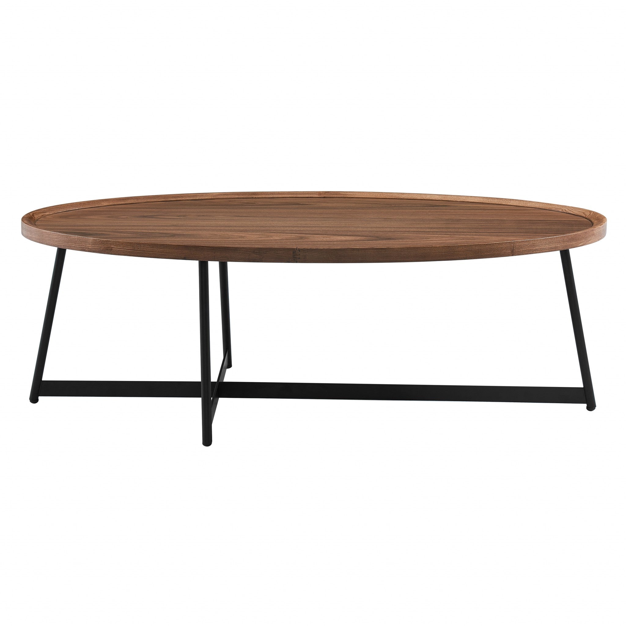 24" Brown and Black Wood And Metal Oval Frame Coffee Table-Coffee Tables-DECOROLALA