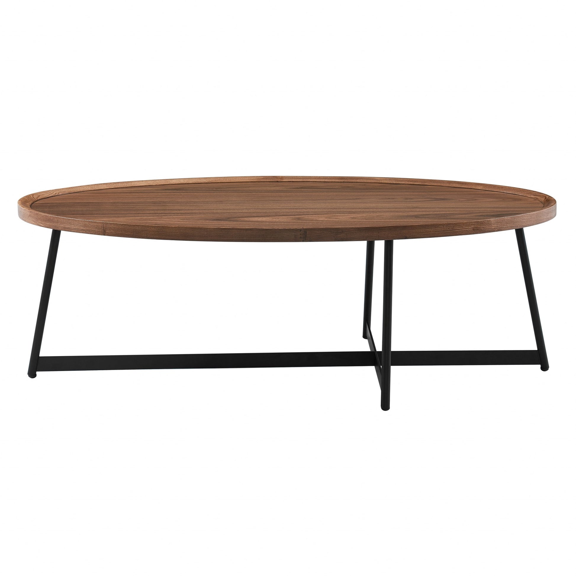 24" Brown and Black Wood And Metal Oval Frame Coffee Table-Coffee Tables-DECOROLALA