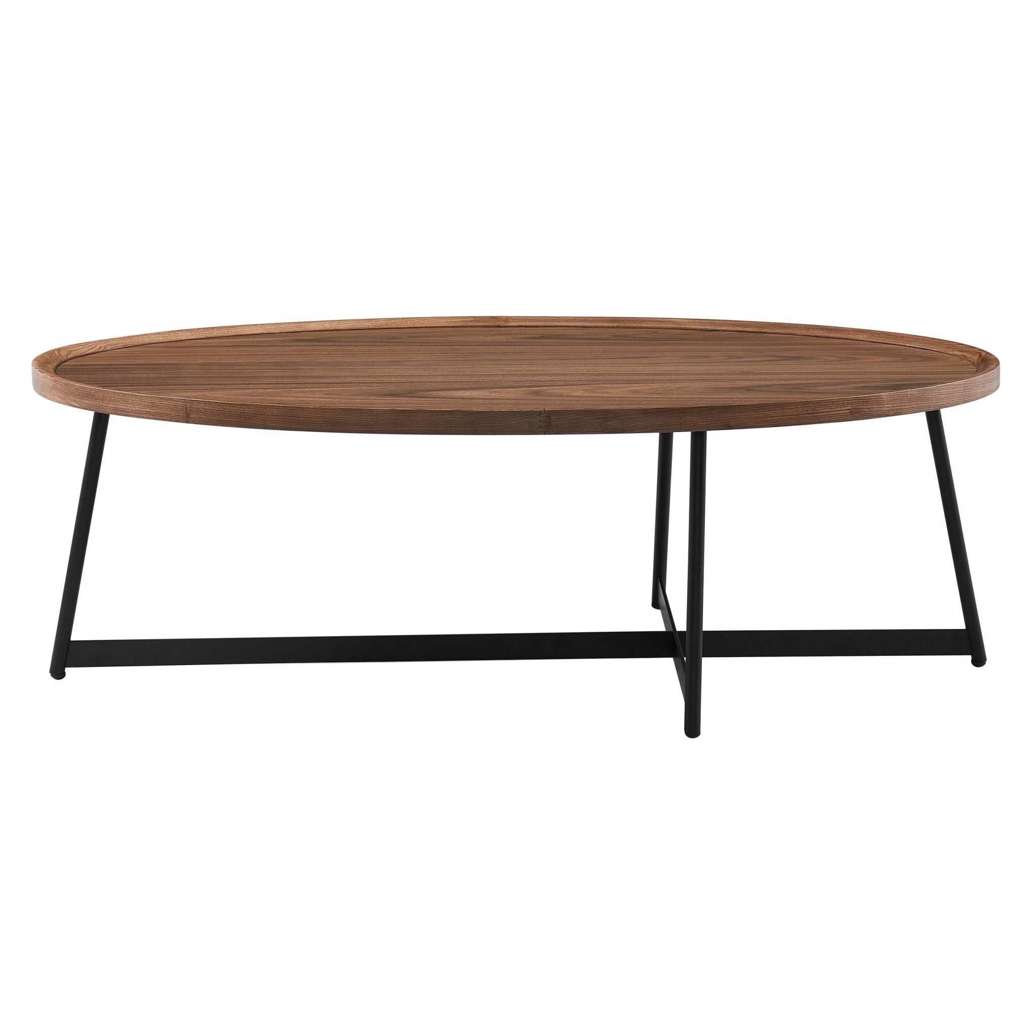 24" Brown and Black Wood And Metal Oval Frame Coffee Table-Coffee Tables-DECOROLALA