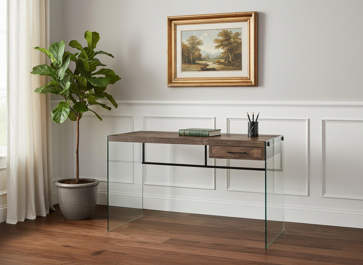 24" Brown and Clear Computer Desk-Desks-DECOROLALA