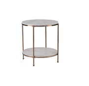 24" Champagne Faux Marble And Iron Round End Table With Shelf-End-Side Tables-DECOROLALA