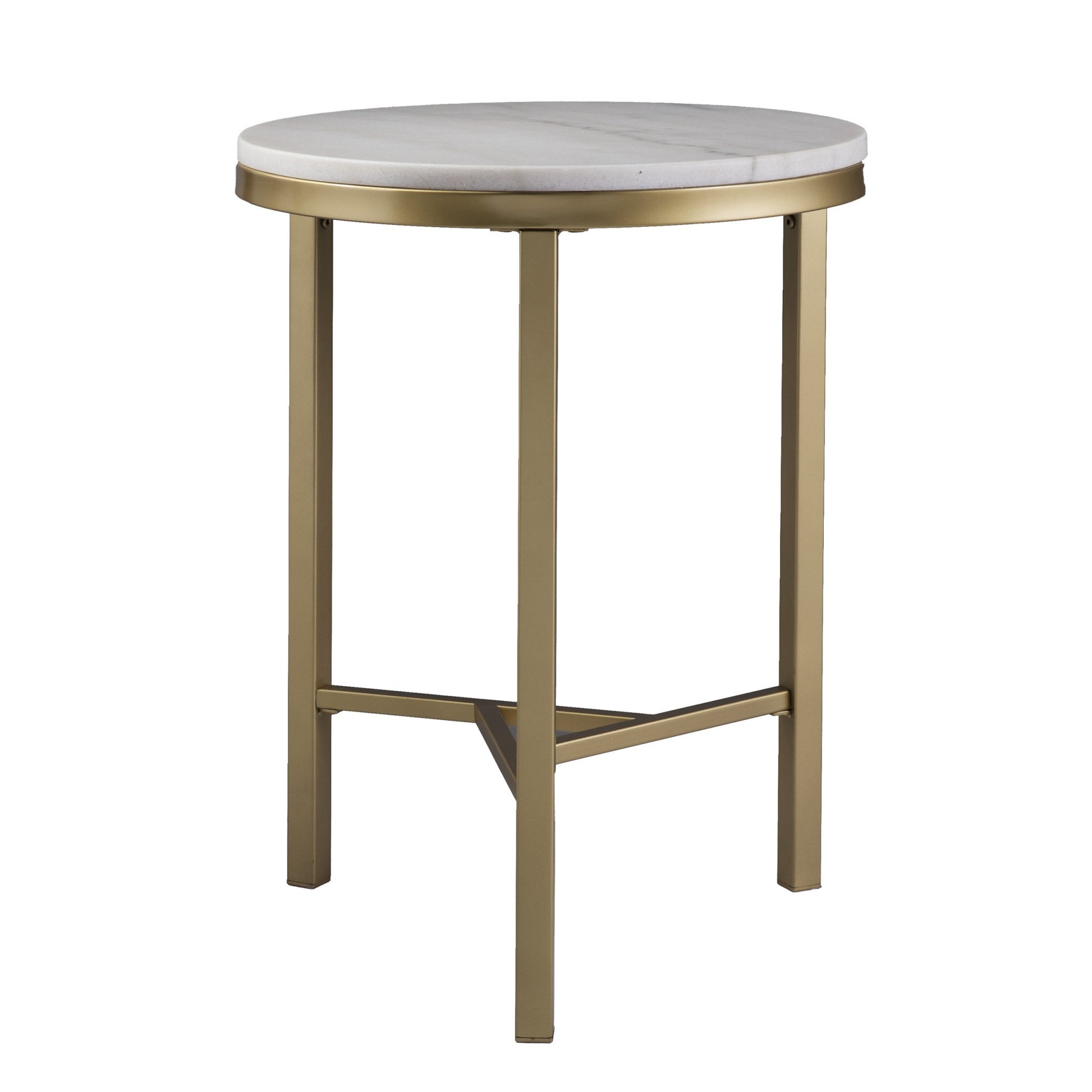 24" Champagne Genuine Marble Look And Iron Rectangular End Table-End-Side Tables-DECOROLALA