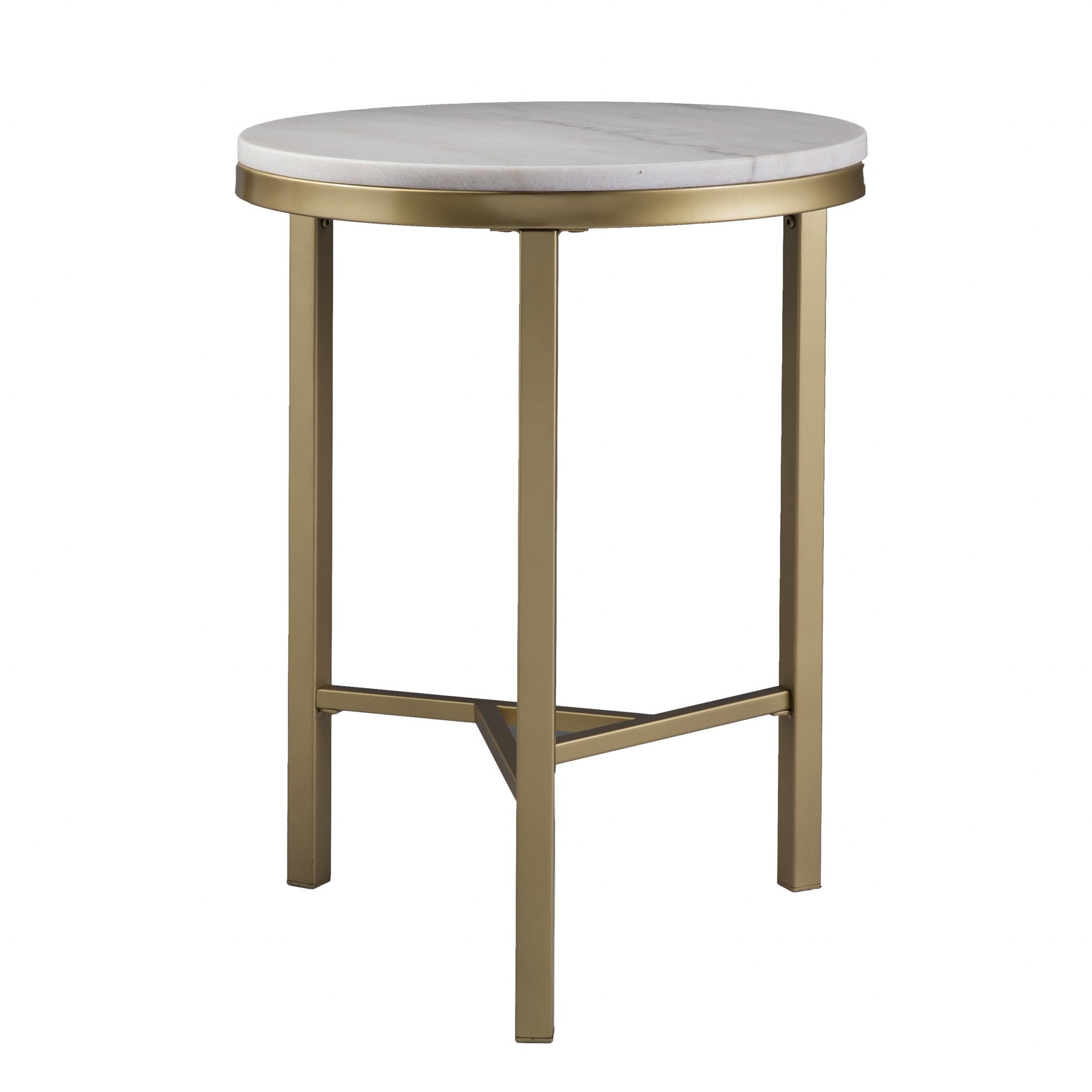 24" Champagne Genuine Marble Look And Iron Rectangular End Table-End-Side Tables-DECOROLALA