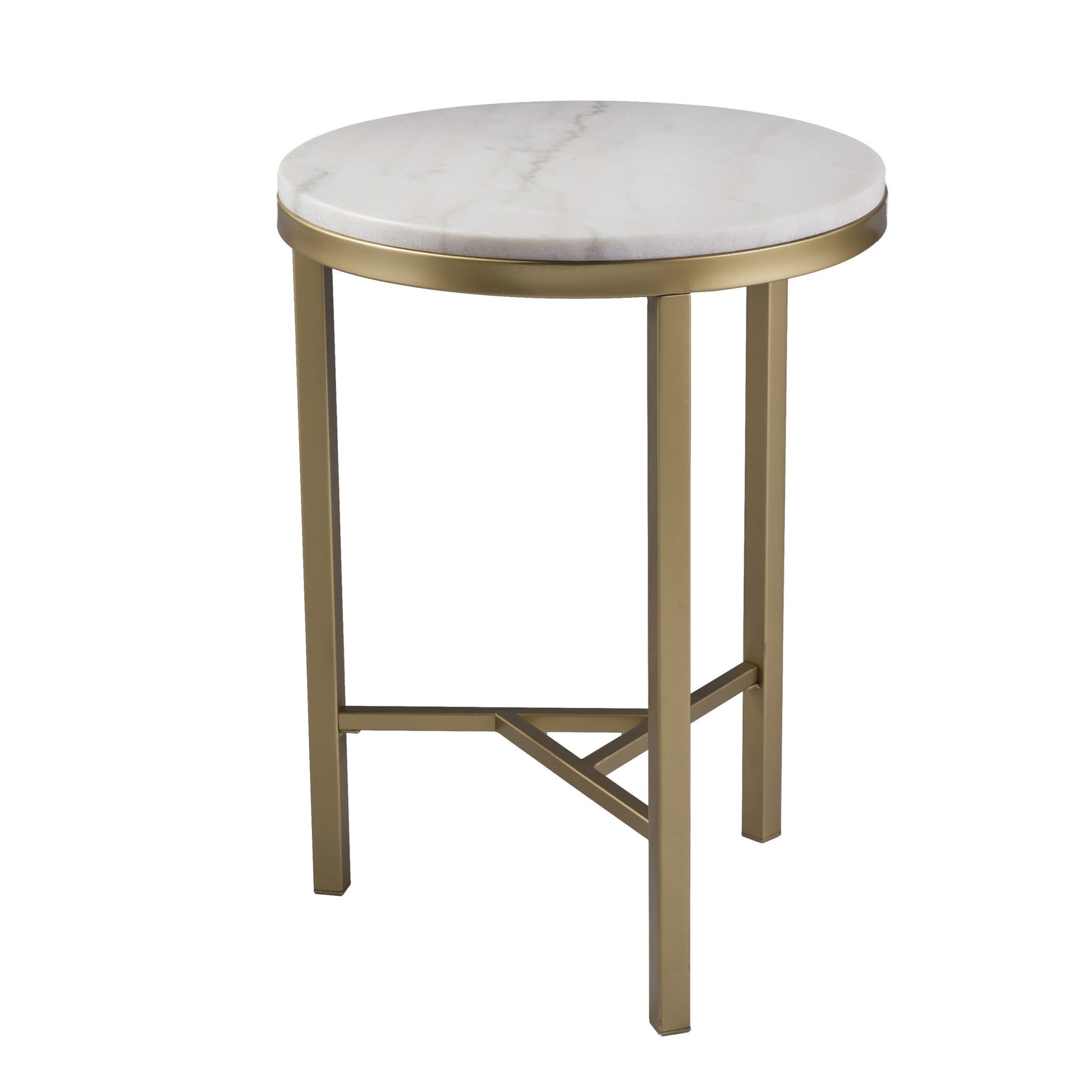 24" Champagne Genuine Marble Look And Iron Rectangular End Table-End-Side Tables-DECOROLALA