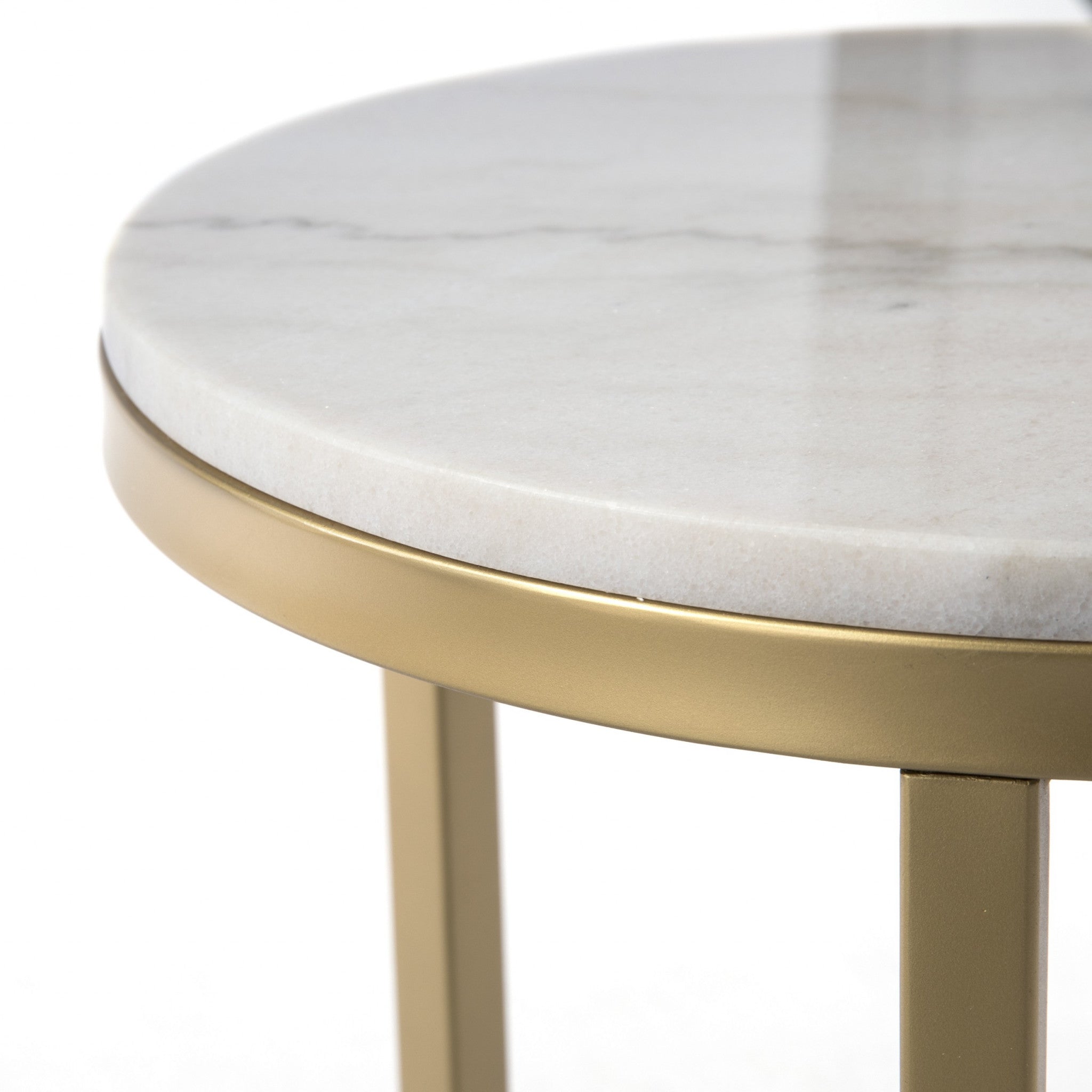 24" Champagne Genuine Marble Look And Iron Rectangular End Table-End-Side Tables-DECOROLALA