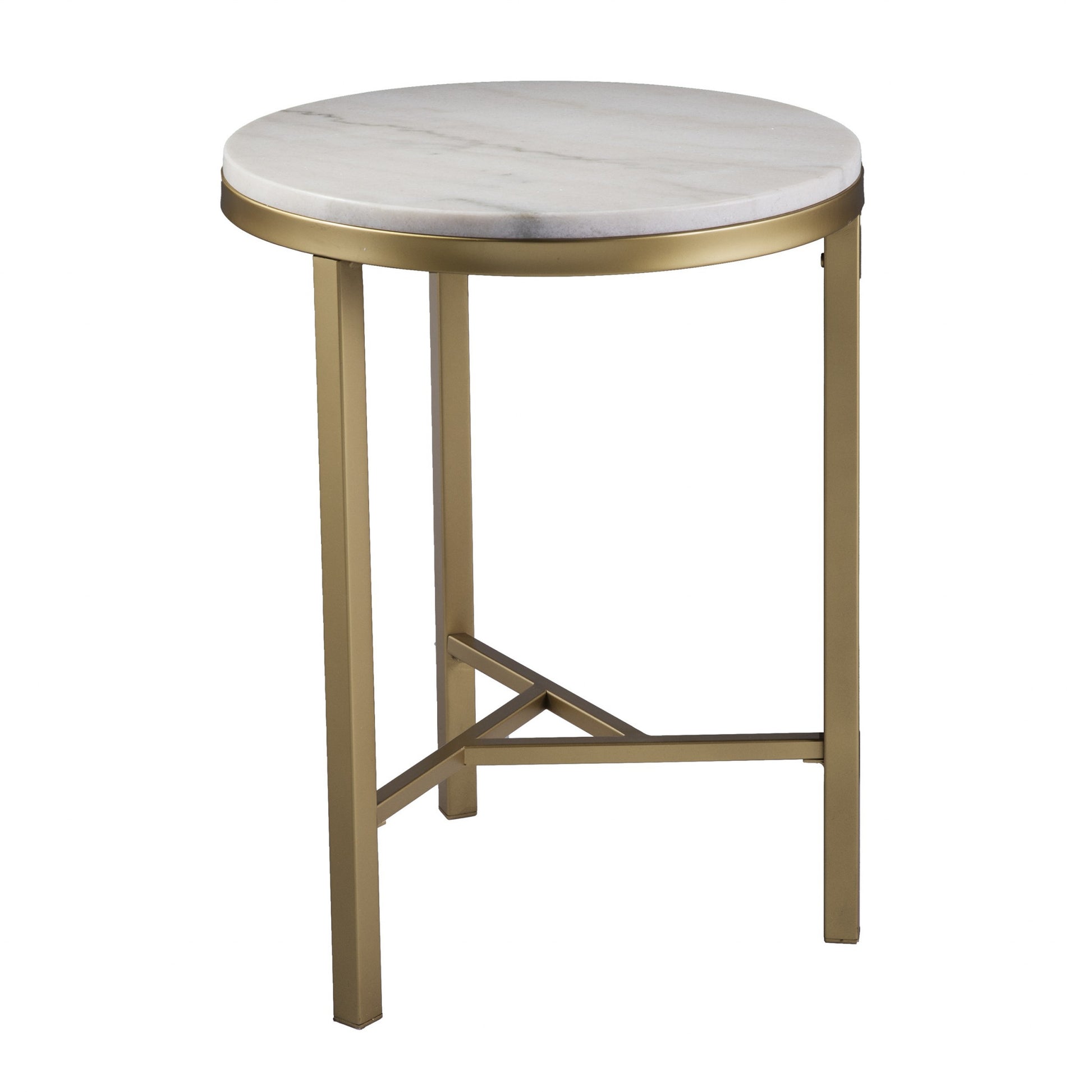 24" Champagne Genuine Marble Look And Iron Rectangular End Table-End-Side Tables-DECOROLALA