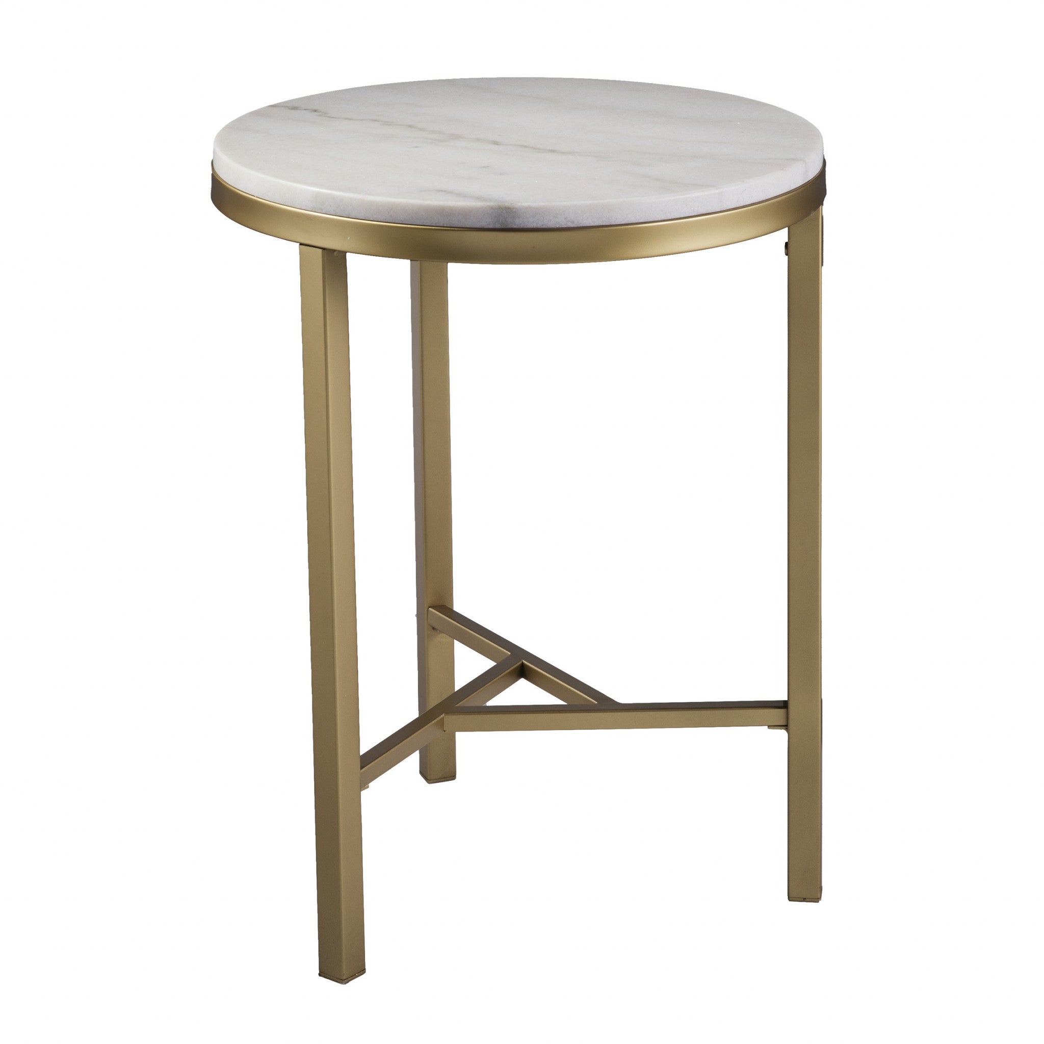 24" Champagne Genuine Marble Look And Iron Rectangular End Table-End-Side Tables-DECOROLALA