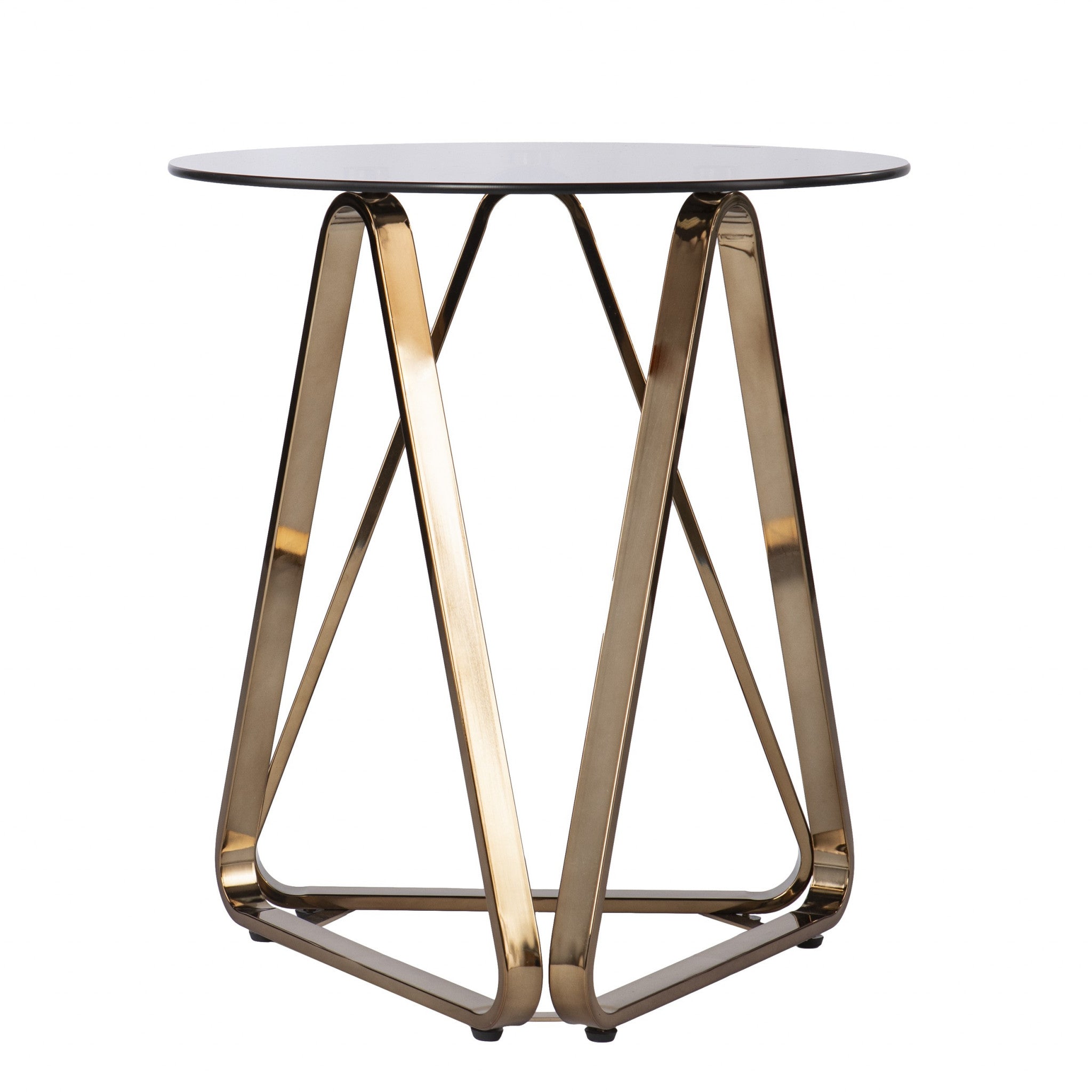 24" Champagne Glass And Iron Round End Table-End-Side Tables-DECOROLALA